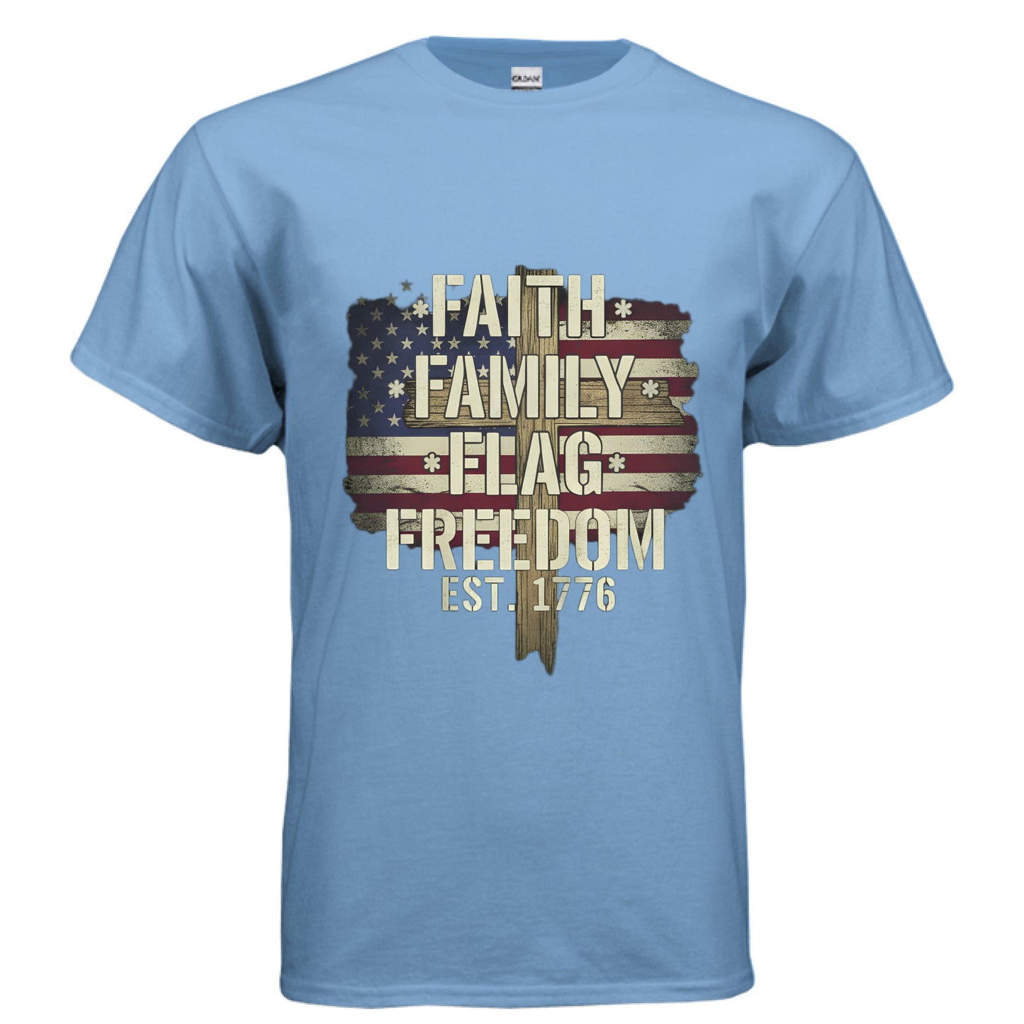 Faith Family Flag Faith T-Shirt CAROLINA BLUE Salvation Clothing and Accessories