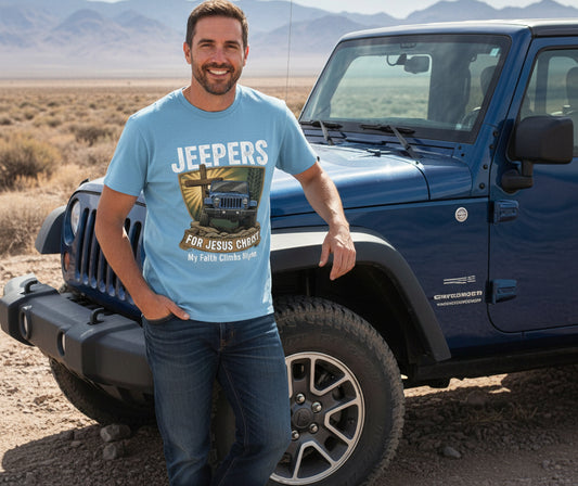Jeepers for Christ Christian T-Shirt CAROLINA BLUE Salvation Clothing and Accessories Apparel