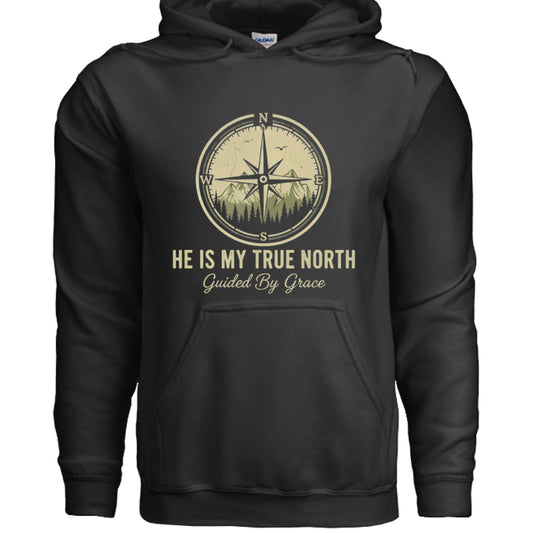 He is my True North Christian Hoodie BLACK Salvation Clothing and Accessories Apparel