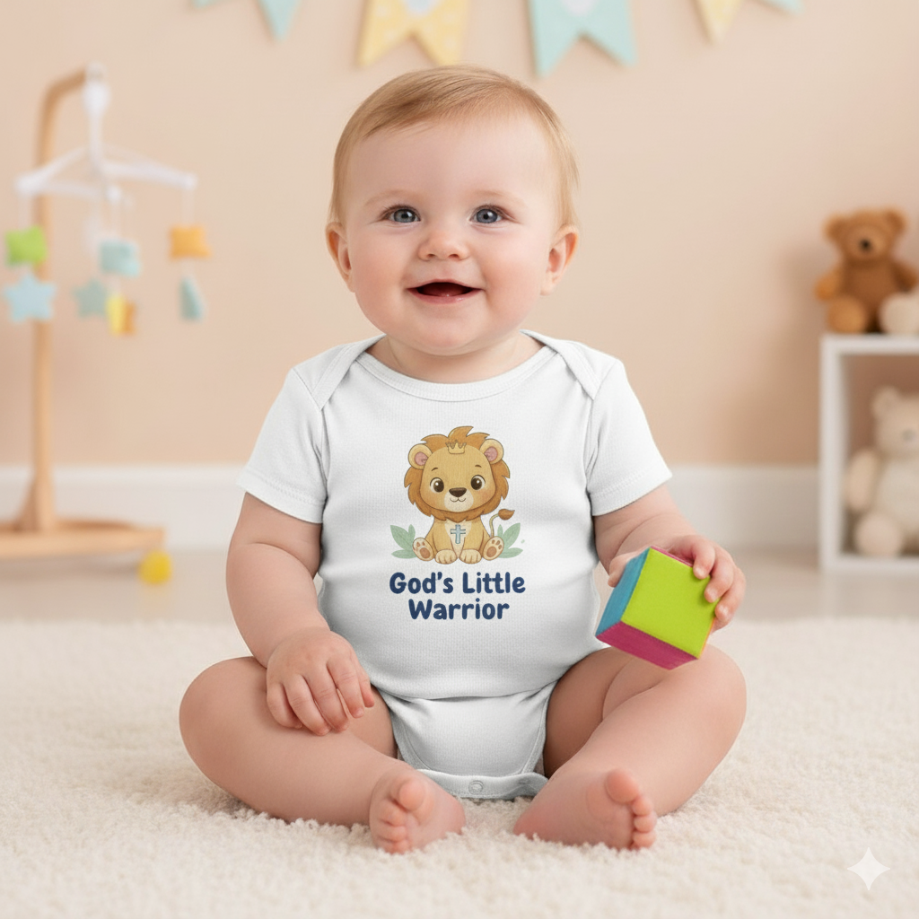 Gods Little Warrior Faith Onesie Salvation Clothing and Accessories