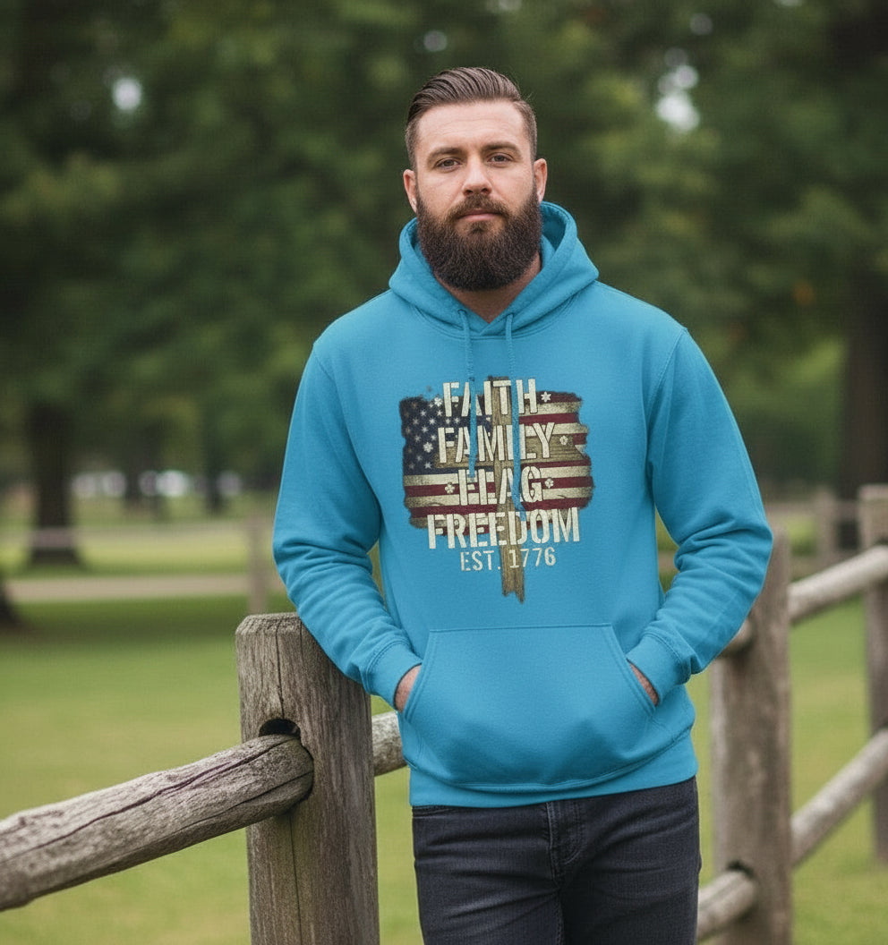 Faith Family Flag Freedom Christian Hoodie Salvation Clothing and Accessories