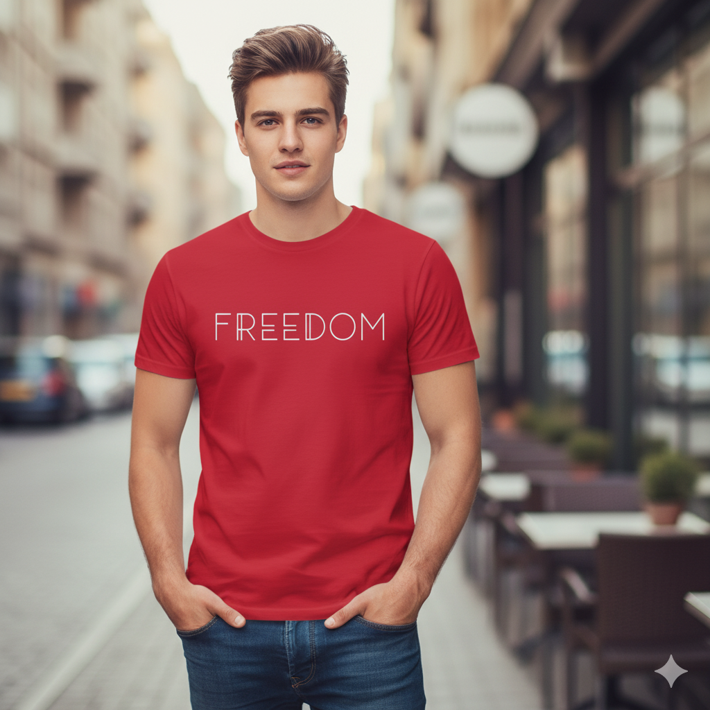 Freedom White Lettering Faith Patriot T-Shirt Salvation Clothing and Accessories