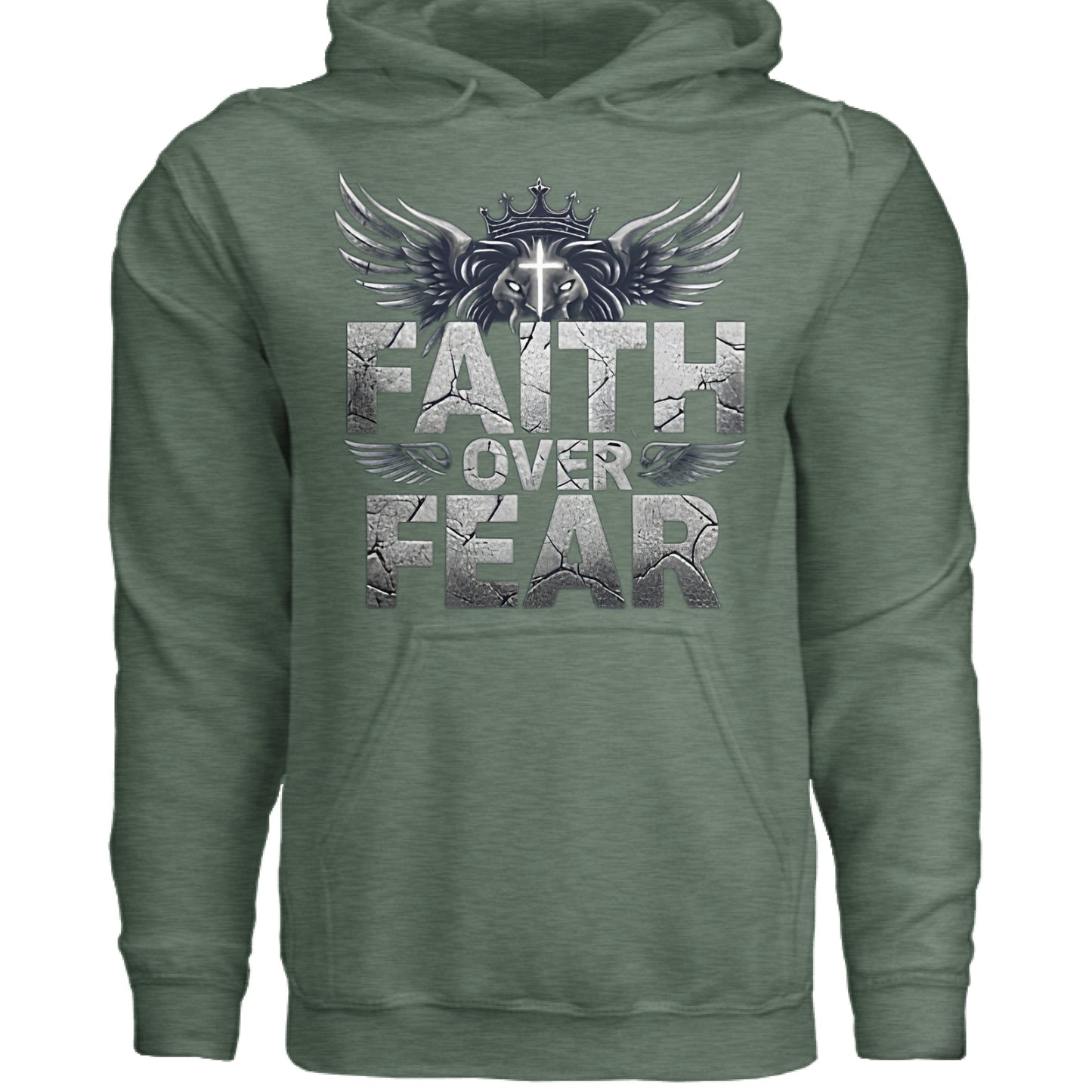 Faith over Fear Faith Hoodie Military Green Heather Salvation Clothing and Accessories