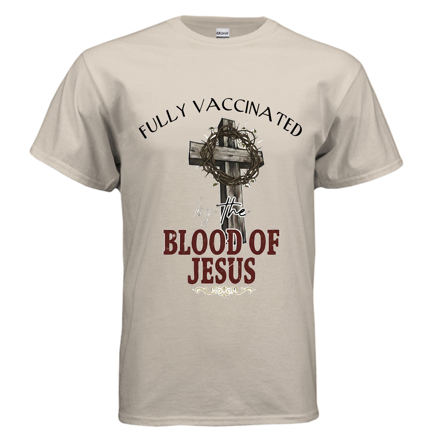 Fully Vaccinated Faith T-Shirt SAND Salvation Clothing and Accessories
