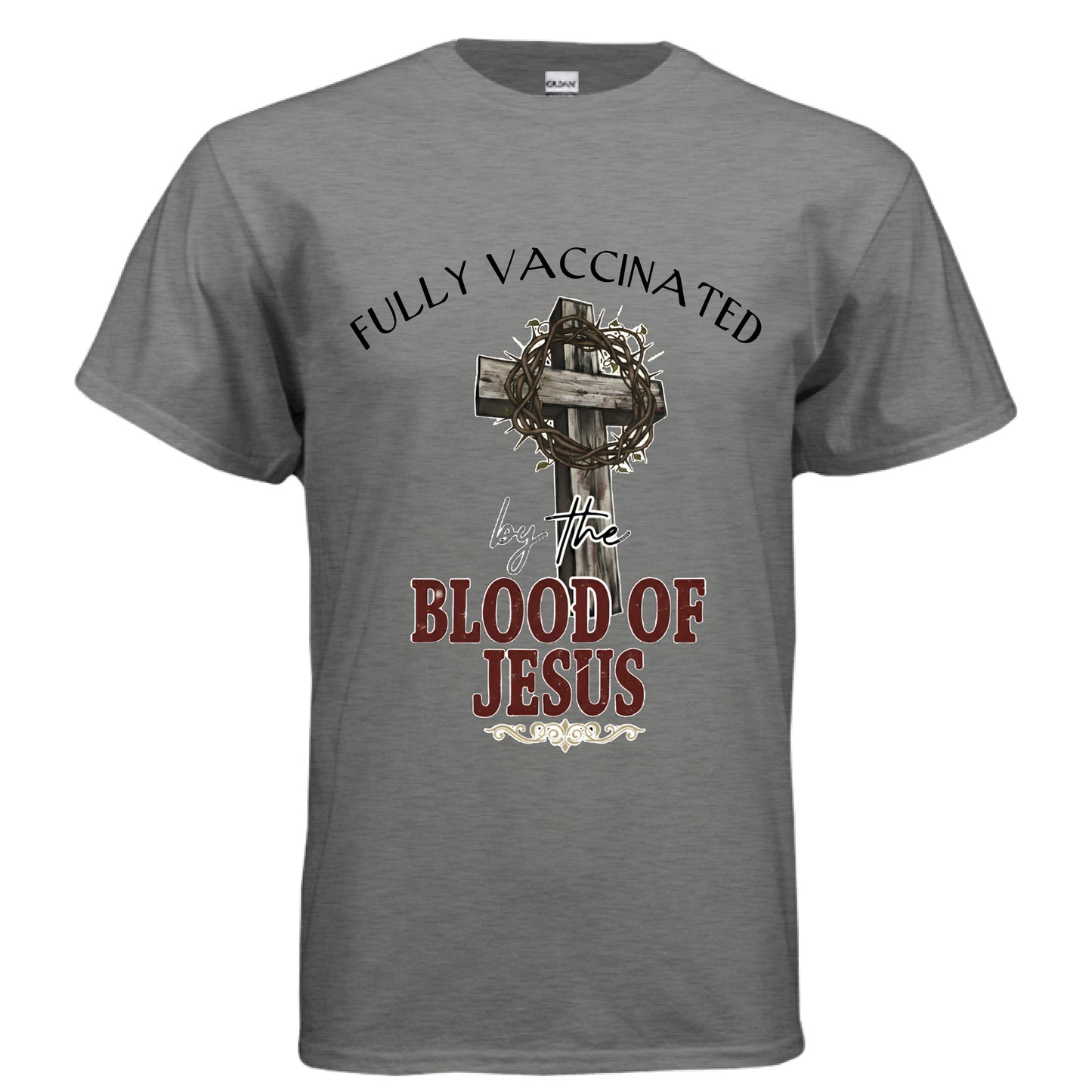 Fully Vaccinated Faith T-Shirt GRAPHITE HEATHER Salvation Clothing and Accessories
