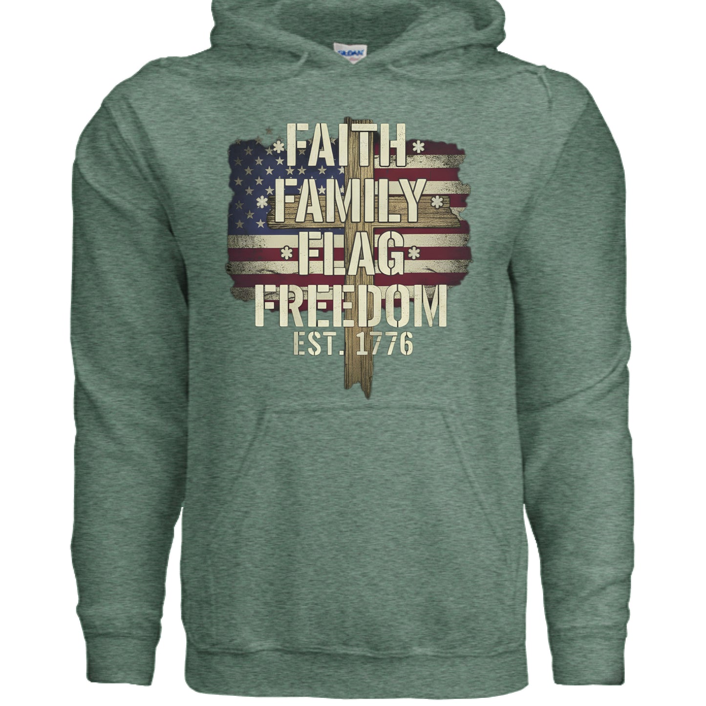 Faith Family Flag Freedom Christian Hoodie Heather Sport Dark Green Salvation Clothing and Accessories