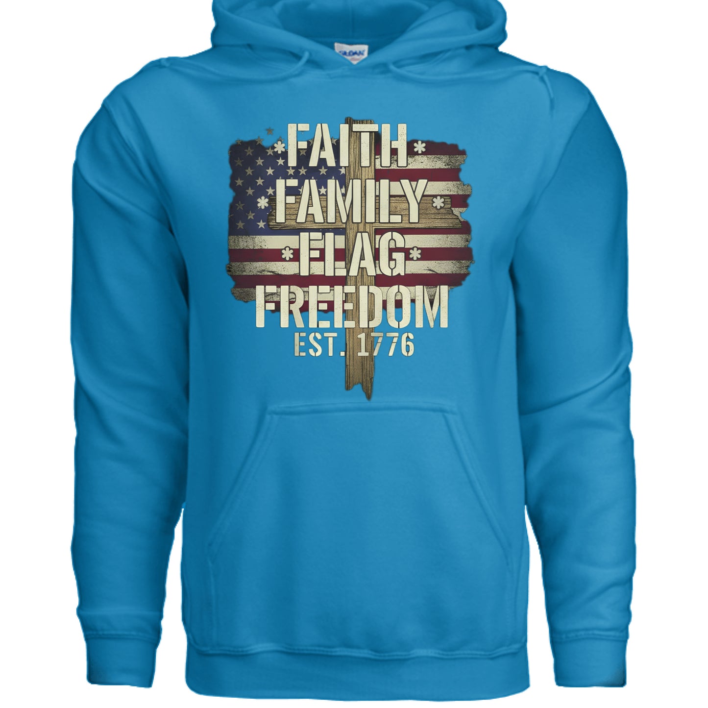 Faith Family Flag Freedom Christian Hoodie SAPPHIRE Salvation Clothing and Accessories