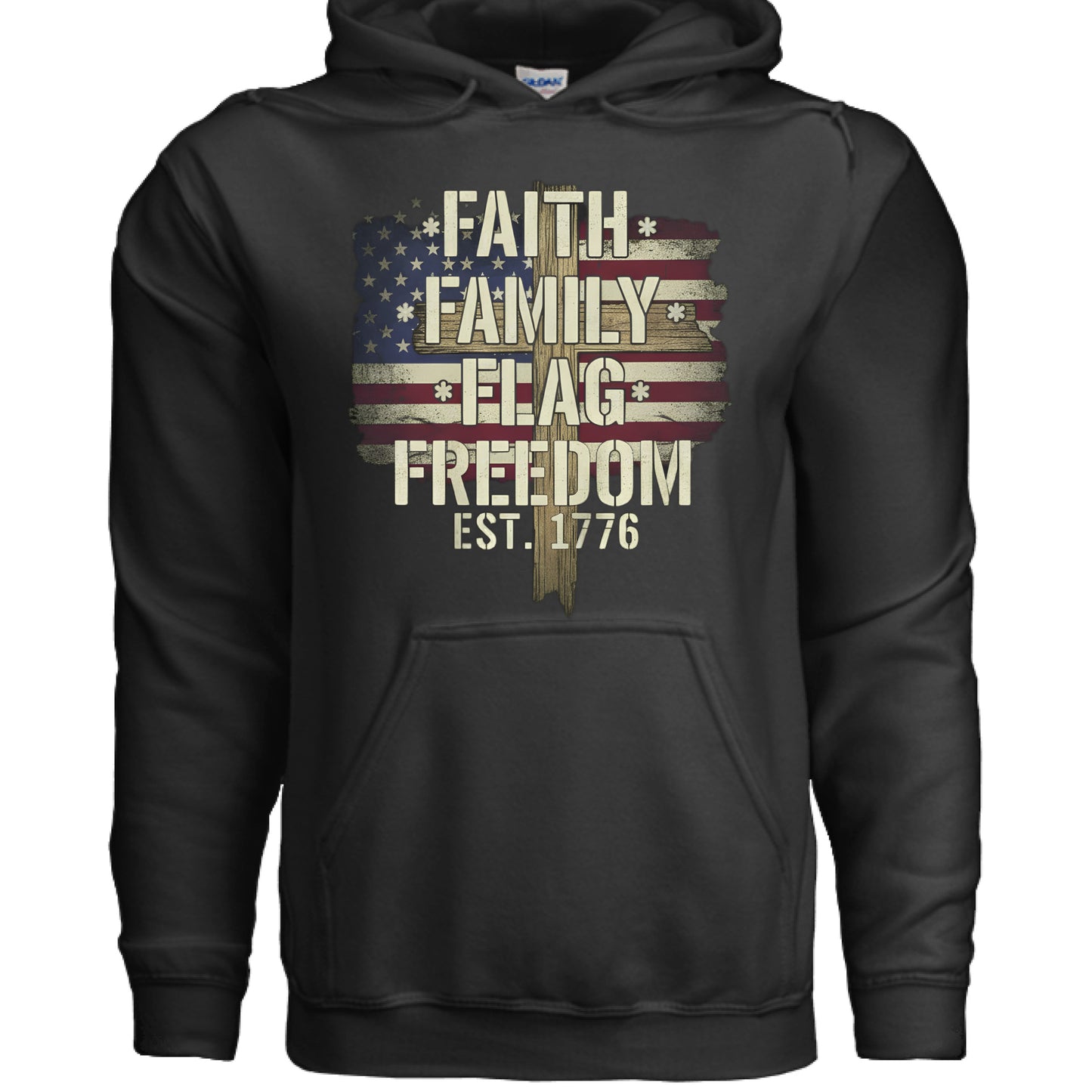 Faith Family Flag Freedom Christian Hoodie BLACK Salvation Clothing and Accessories