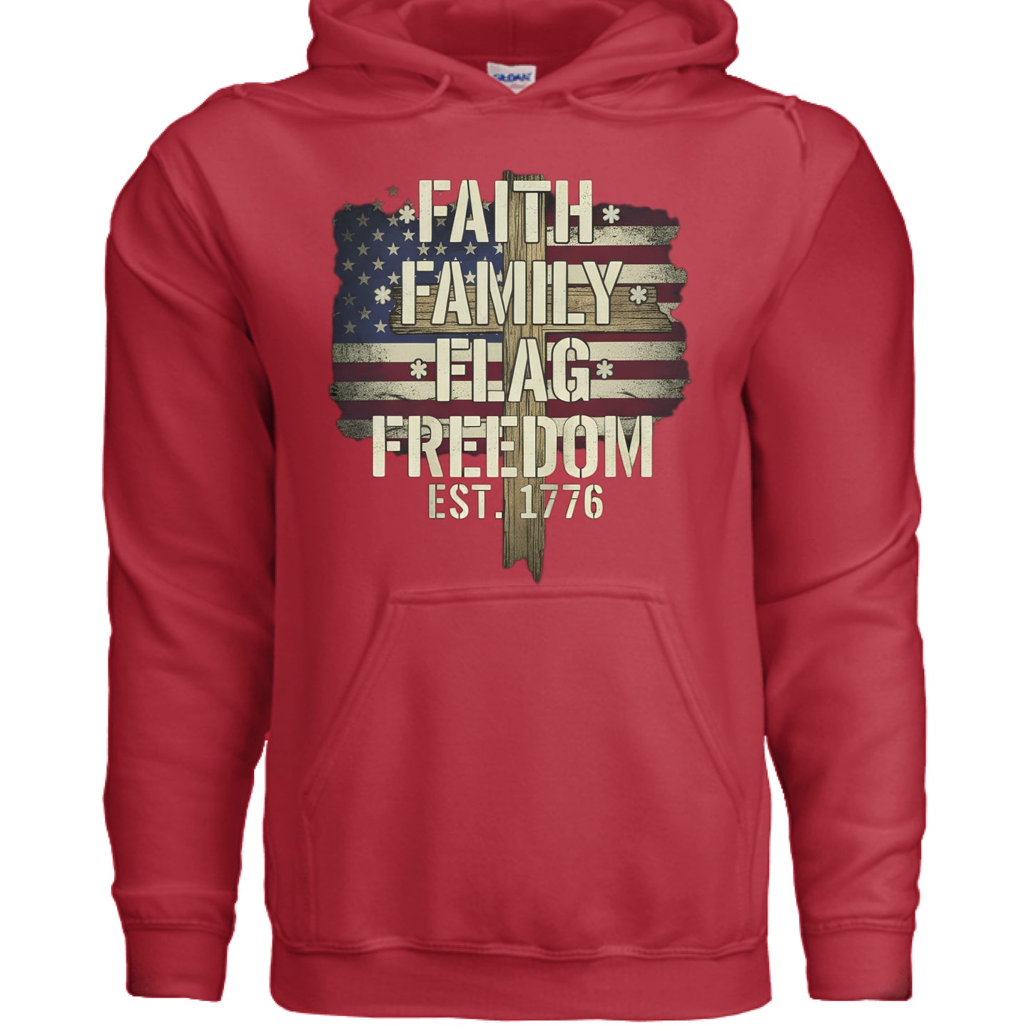 Faith Family Flag Freedom Christian Hoodie RED Salvation Clothing and Accessories