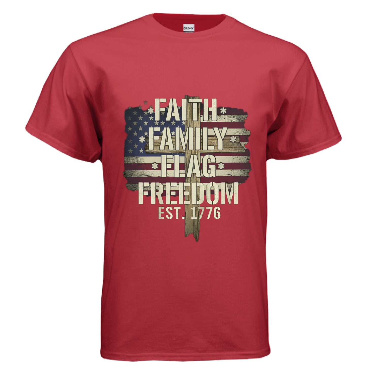 Faith Family Flag Faith T-Shirt RED Salvation Clothing and Accessories