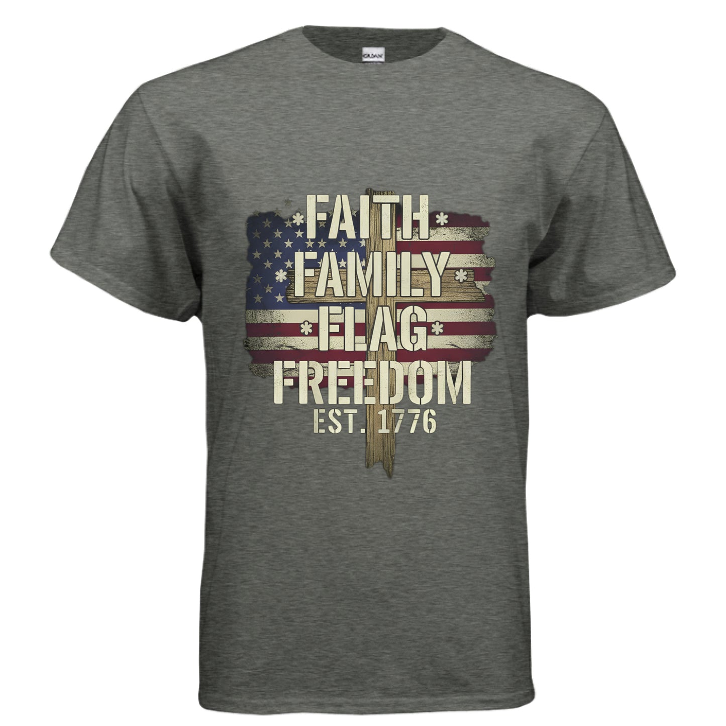 Faith Family Flag Faith T-Shirt HEATHER MILITARY GREEN Salvation Clothing and Accessories