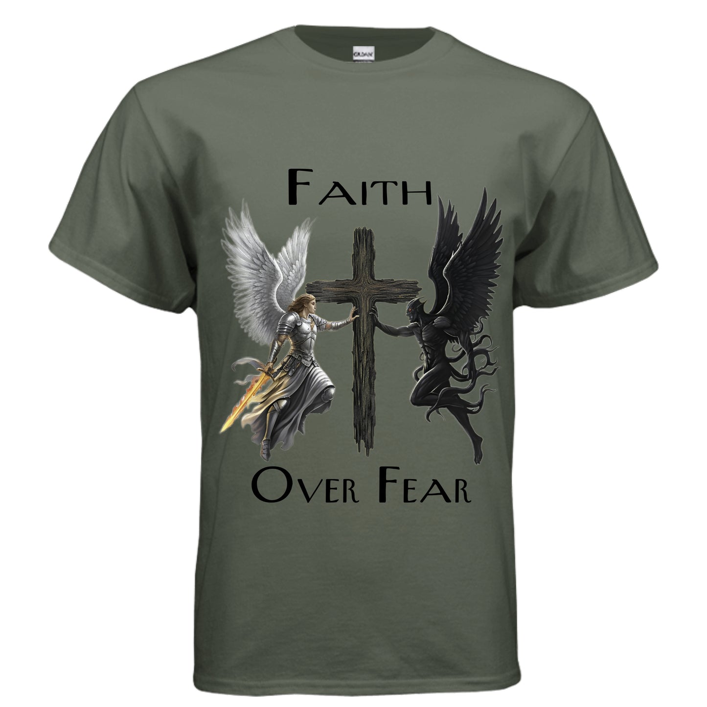 Michael vs Lucifer Faith T-Shirt MILITARY GREEN Salvation Clothing and Accessories
