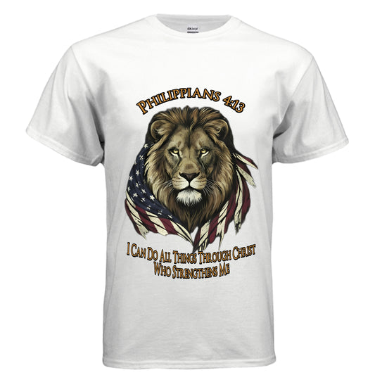 I Can Do All Things Through Christ Lion Philippians 4:13 Christian T-Shirt WHITE Salvation Clothing and Accessories