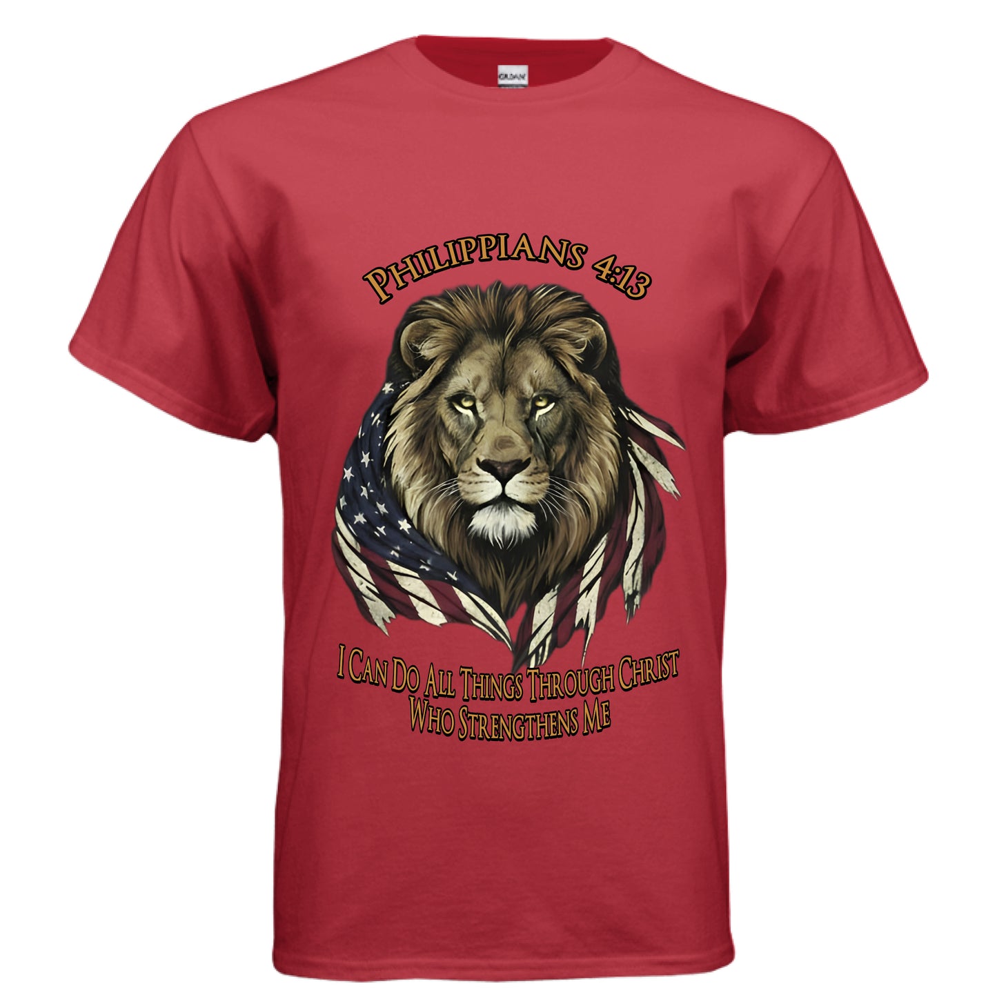 I Can Do All Things Through Christ Lion Philippians 4:13 Faith T-Shirt RED Salvation Clothing and Accessories
