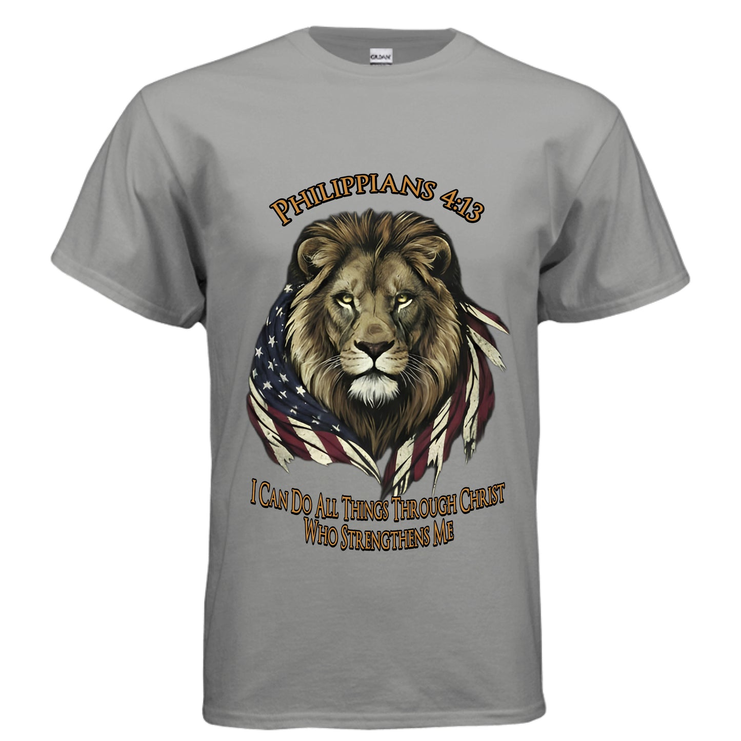 I Can Do All Things Through Christ Lion Philippians 4:13 Faith T-Shirt GRAVEL Salvation Clothing and Accessories