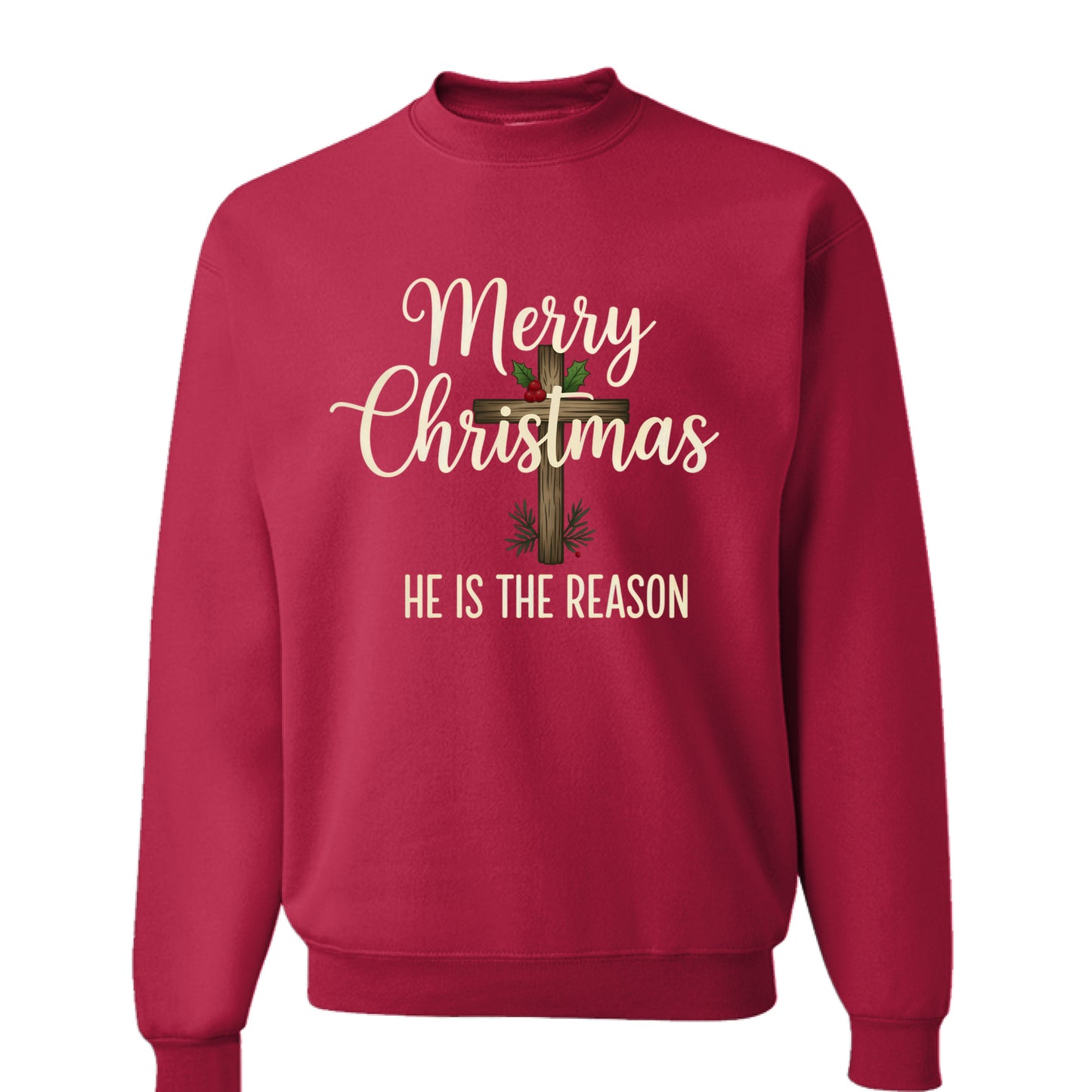 Merry Christmas He is the Reason Faith Sweatshirt TRUE RED Salvation Clothing and Accessories