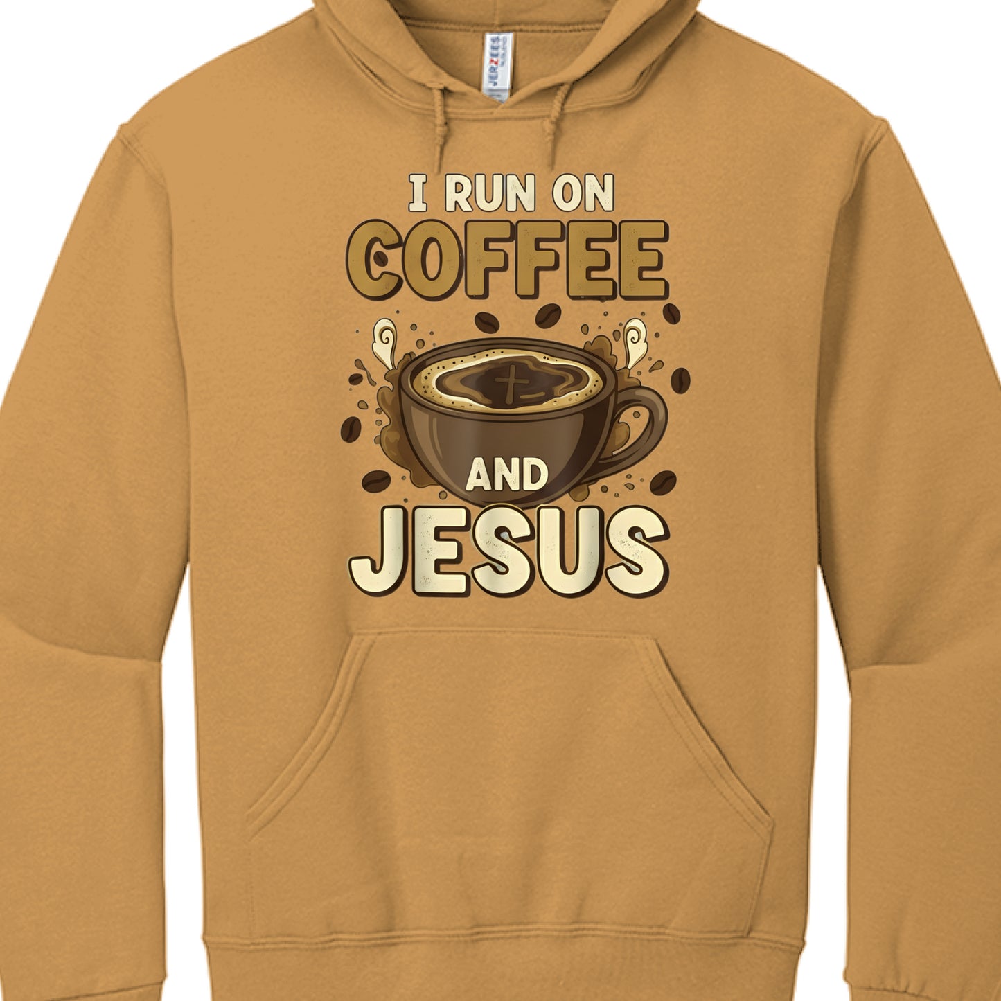 Coffee and Jesus Faith Hoodie Golden Pecan Salvation Clothing and Accessories Apparel