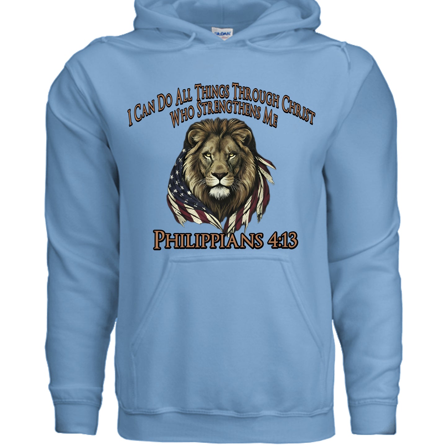 I Can Do All Things Through Christ Lion Philippians 4:13 Faith Hoodie CAROLINA BLUE Salvation Clothing and Accessories