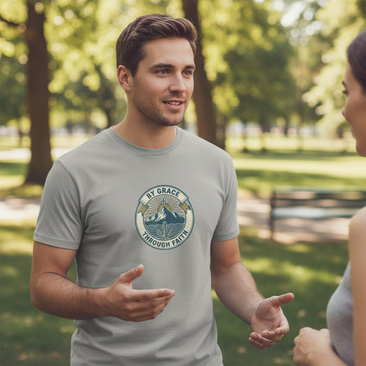 By Grace Through Faith Christian T-Shirt GRAVEL Salvation Clothing and Accessories