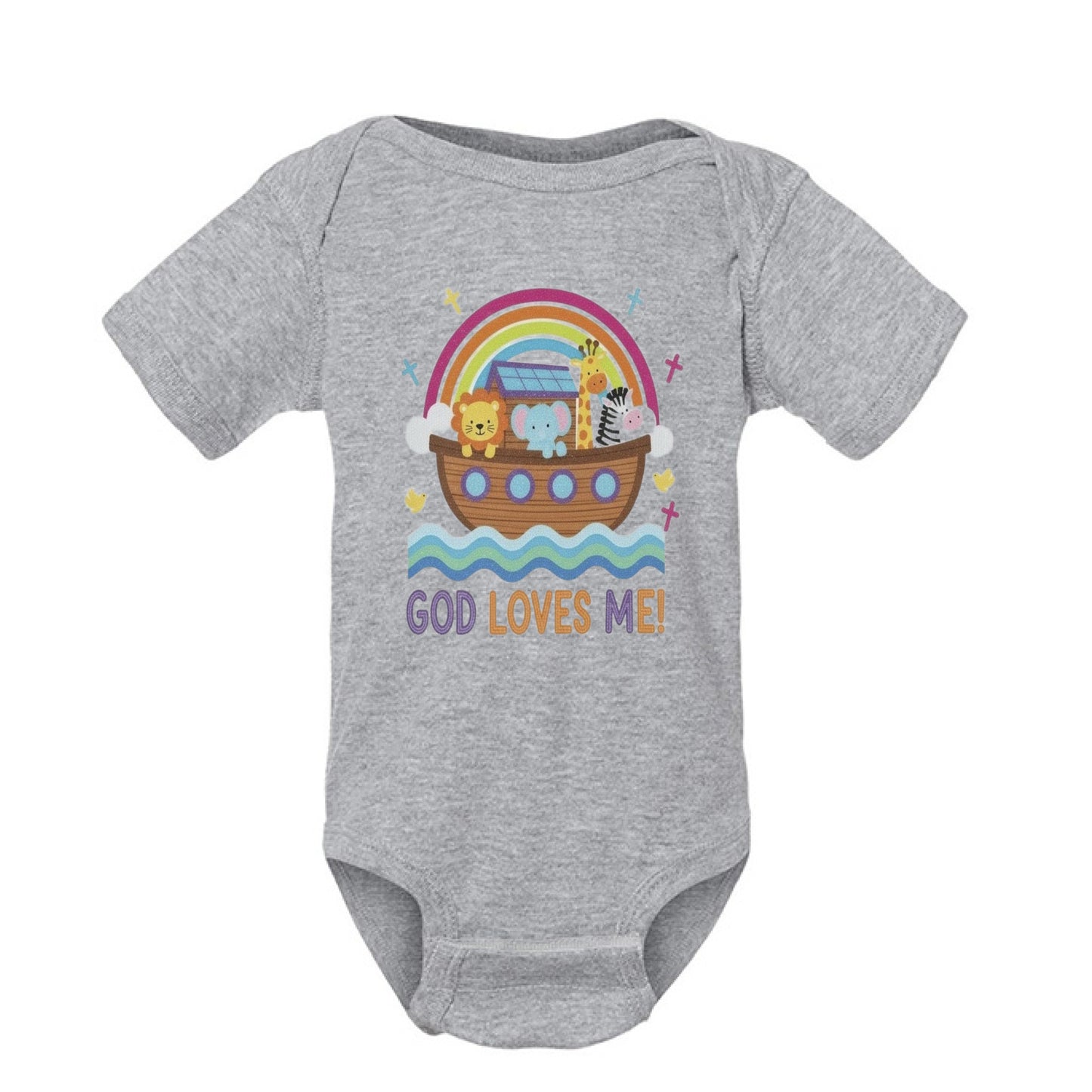 God Loves Me Faith Onesies HEATHER Salvation Clothing and Accessories