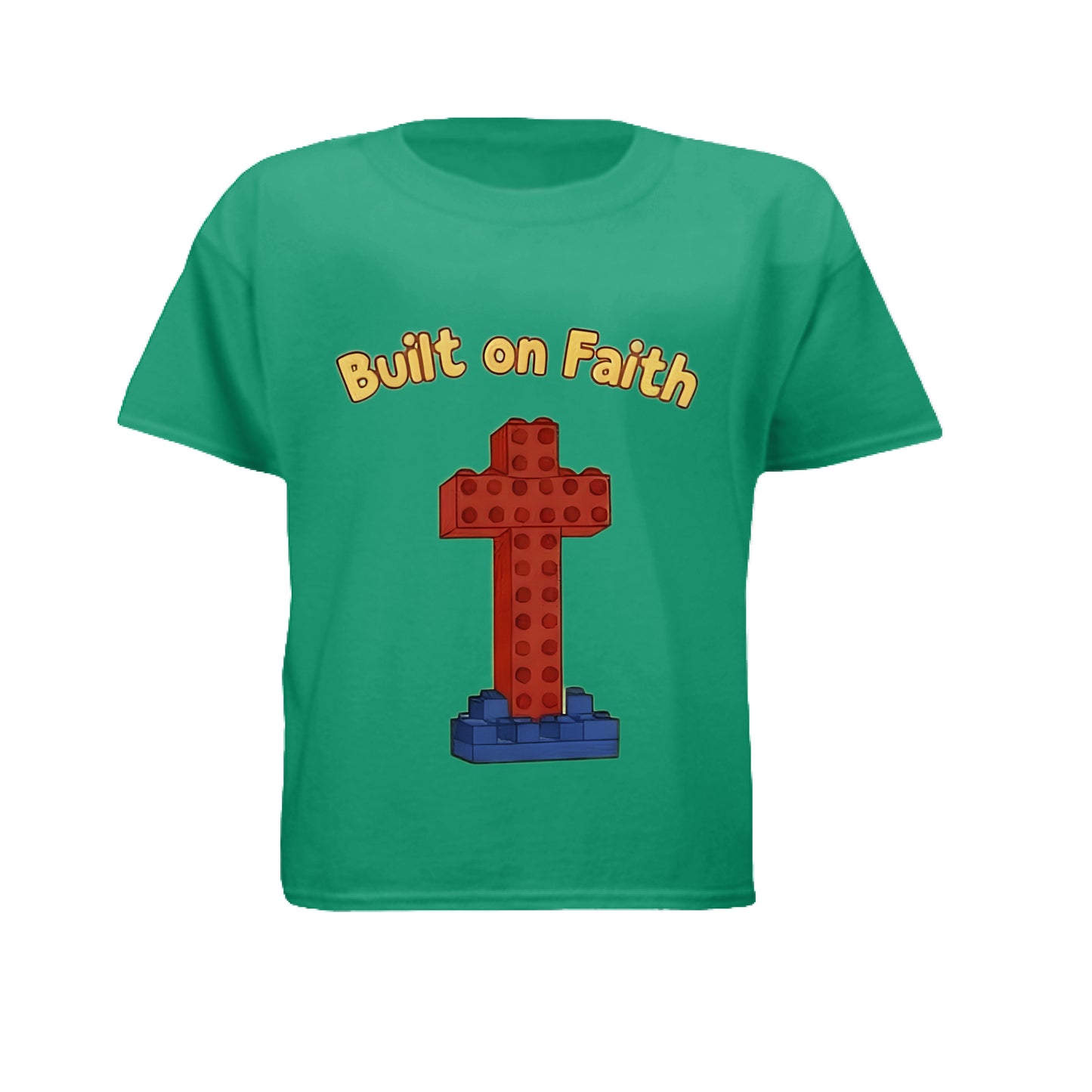 Built on Faith Lego Faith Kid's T-Shirt Kelly Green Salvation Clothing and Accessories