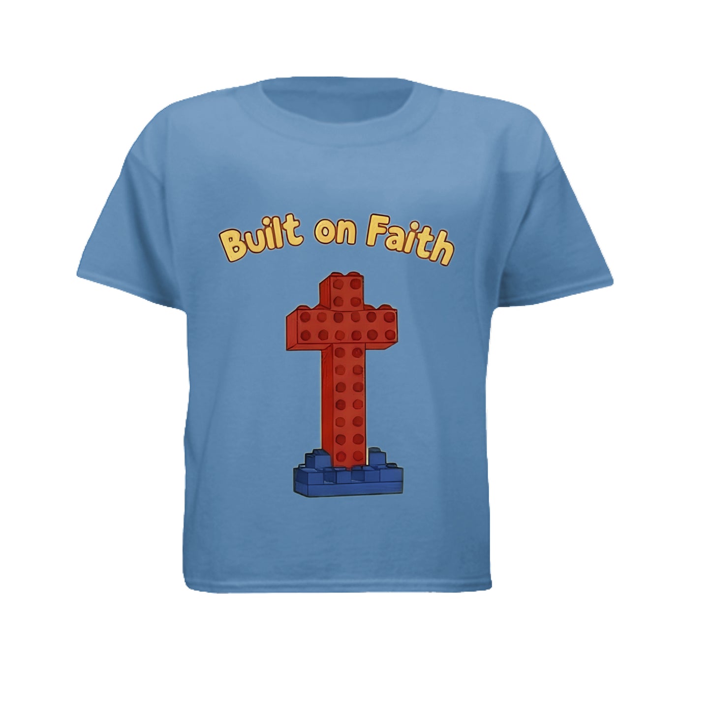 Built on Faith Lego Faith Kid's T-Shirt Carolina Blue Salvation Clothing and Accessories