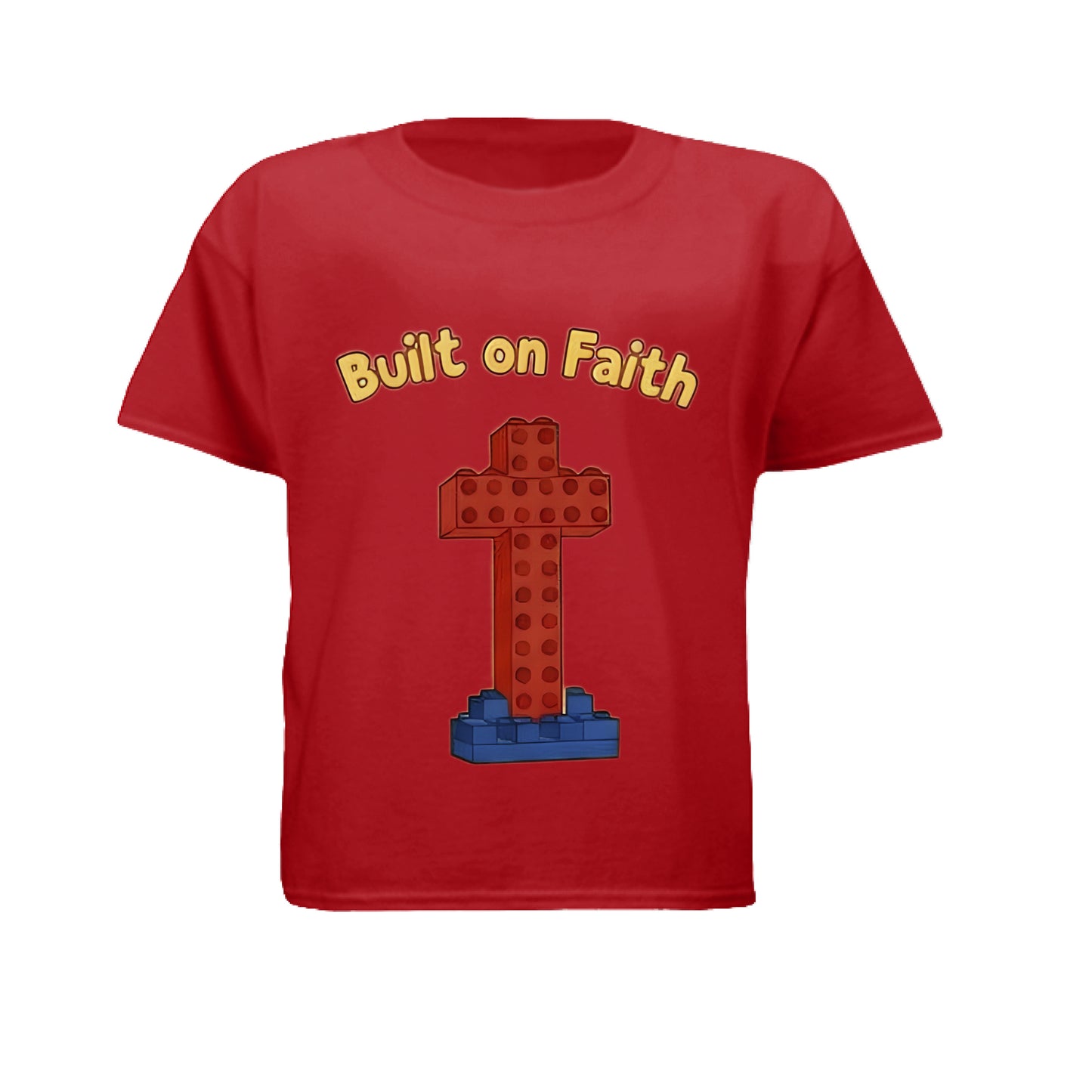 Built on Faith Lego Faith Kid's T-Shirt Red Salvation Clothing and Accessories