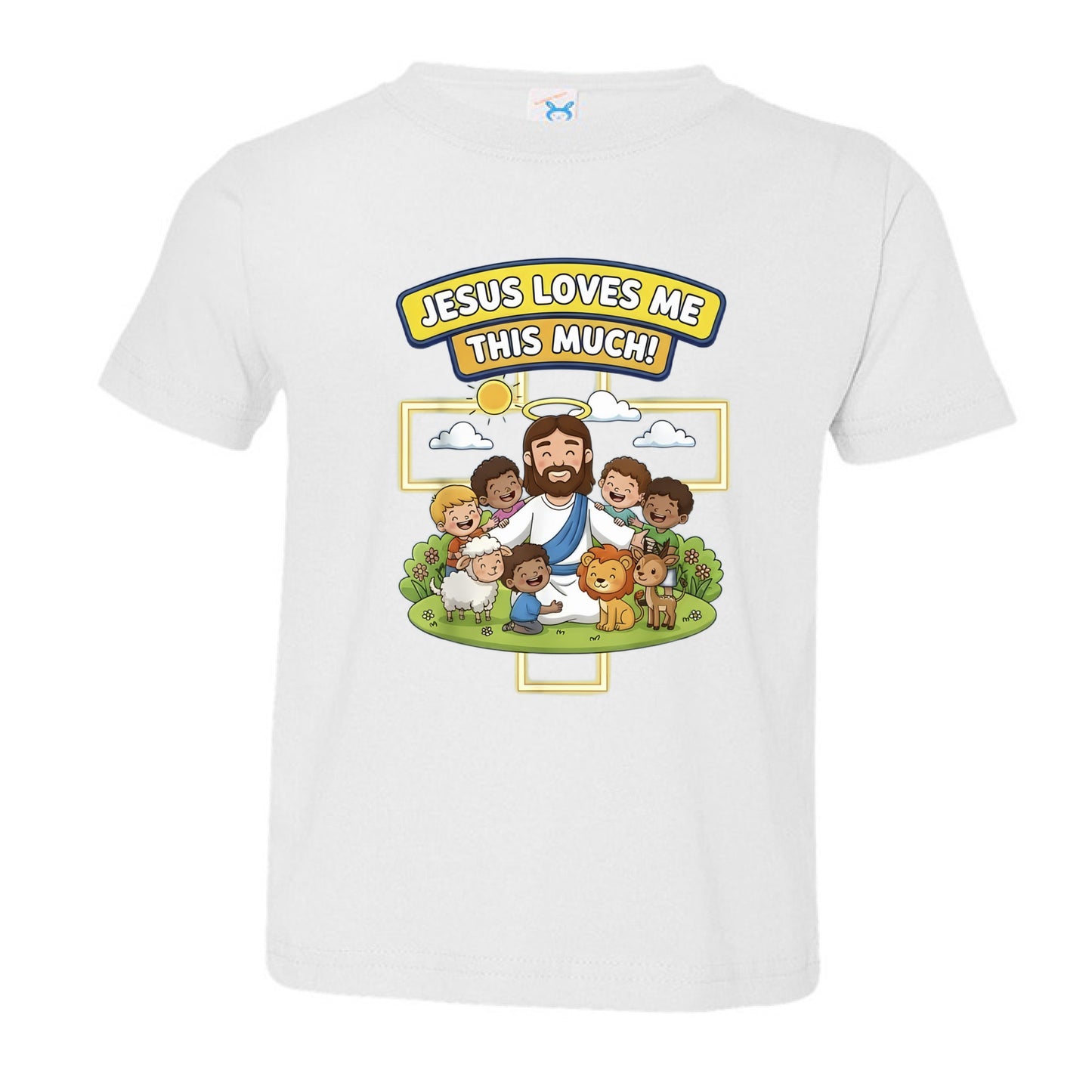 Jesus Loves me this much Faith Toddler T-Shirt WHITE Salvation Clothing and Accessories