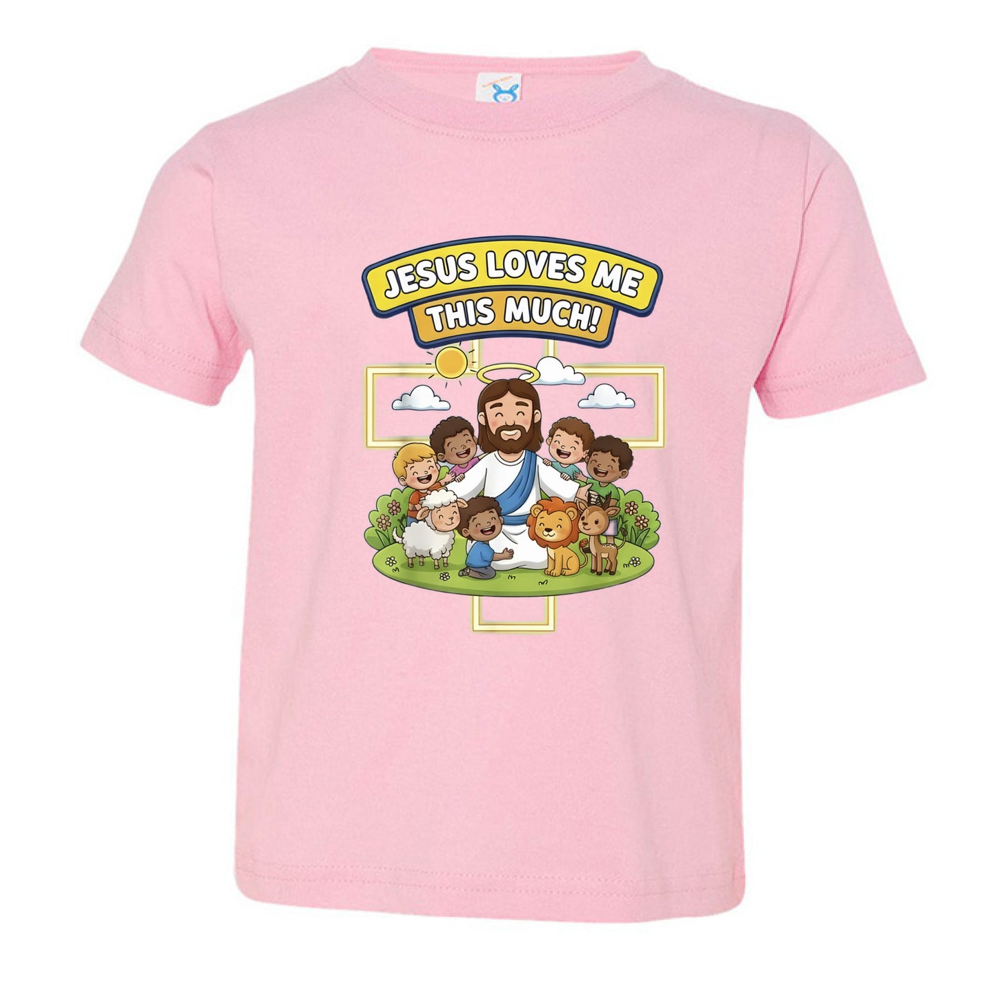 Jesus Loves me this much Faith Toddler T-Shirt PINK Salvation Clothing and Accessories