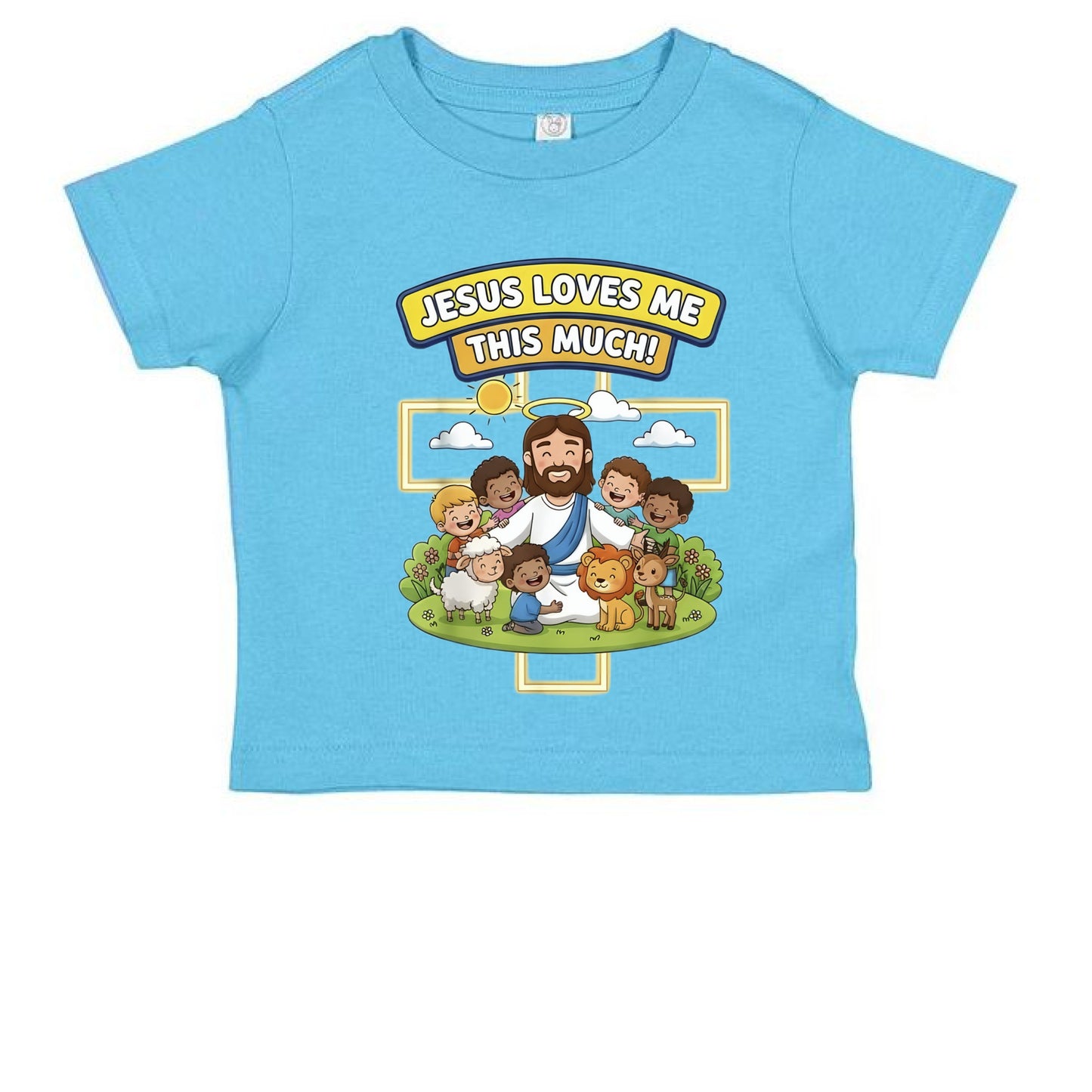Jesus Loves me this much Faith Toddler T-Shirt AQUA Salvation Clothing and Accessories