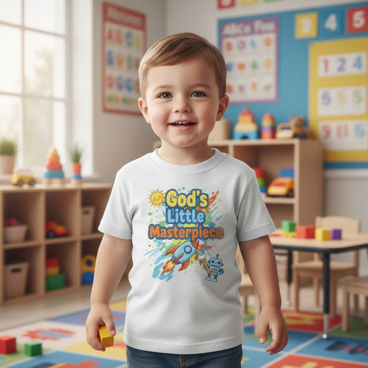 Gods Little Masterpiece Christian Toddler T-Shirt WHITE Salvation Clothing and Accessories