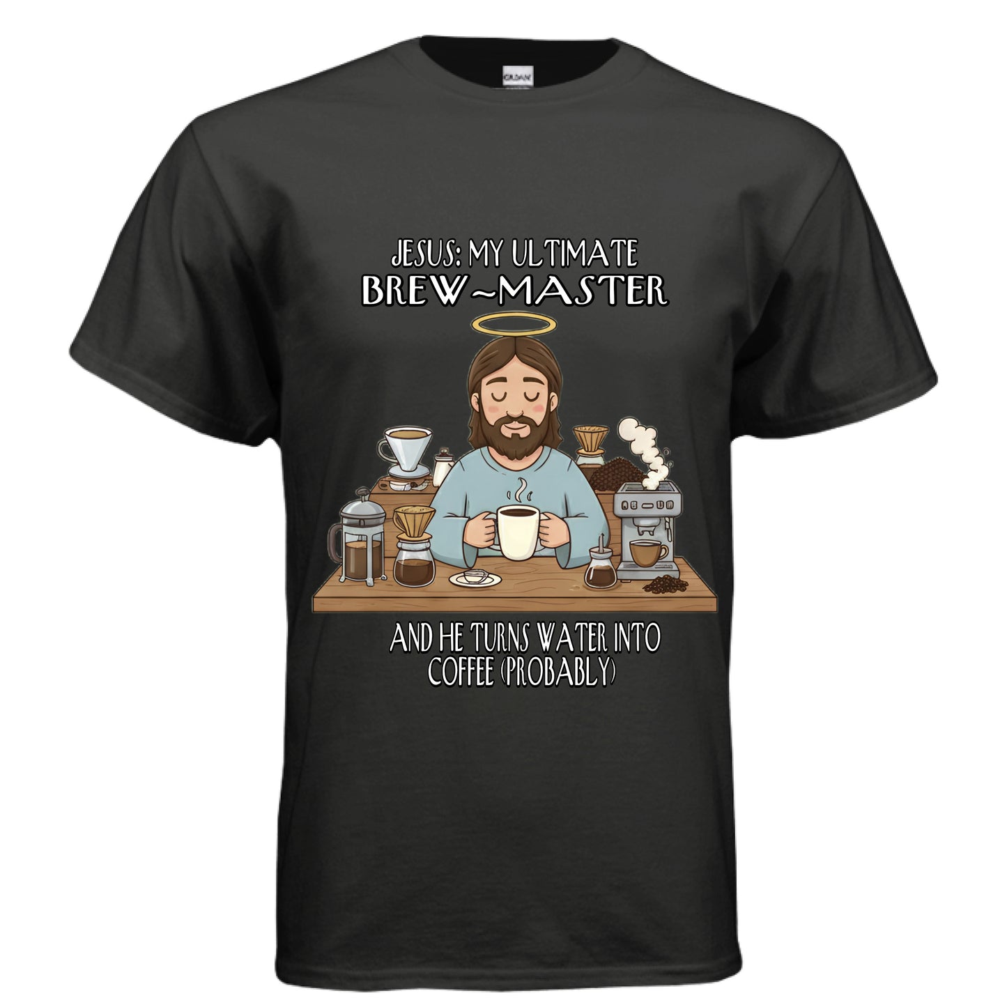 Jesus My Ultimate Brew Master Christian Jesus and coffee T-Shirt (Funny) BLACK Salvation Clothing and Accessories