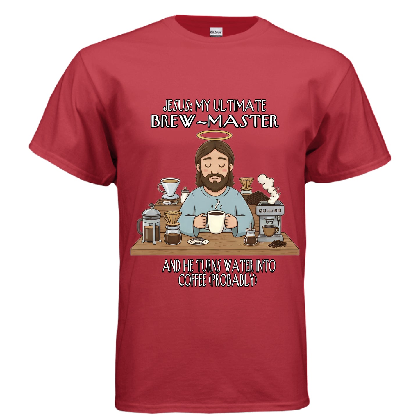 Jesus My Ultimate Brew Master Christian Jesus and coffee T-Shirt (Funny) RED Salvation Clothing and Accessories