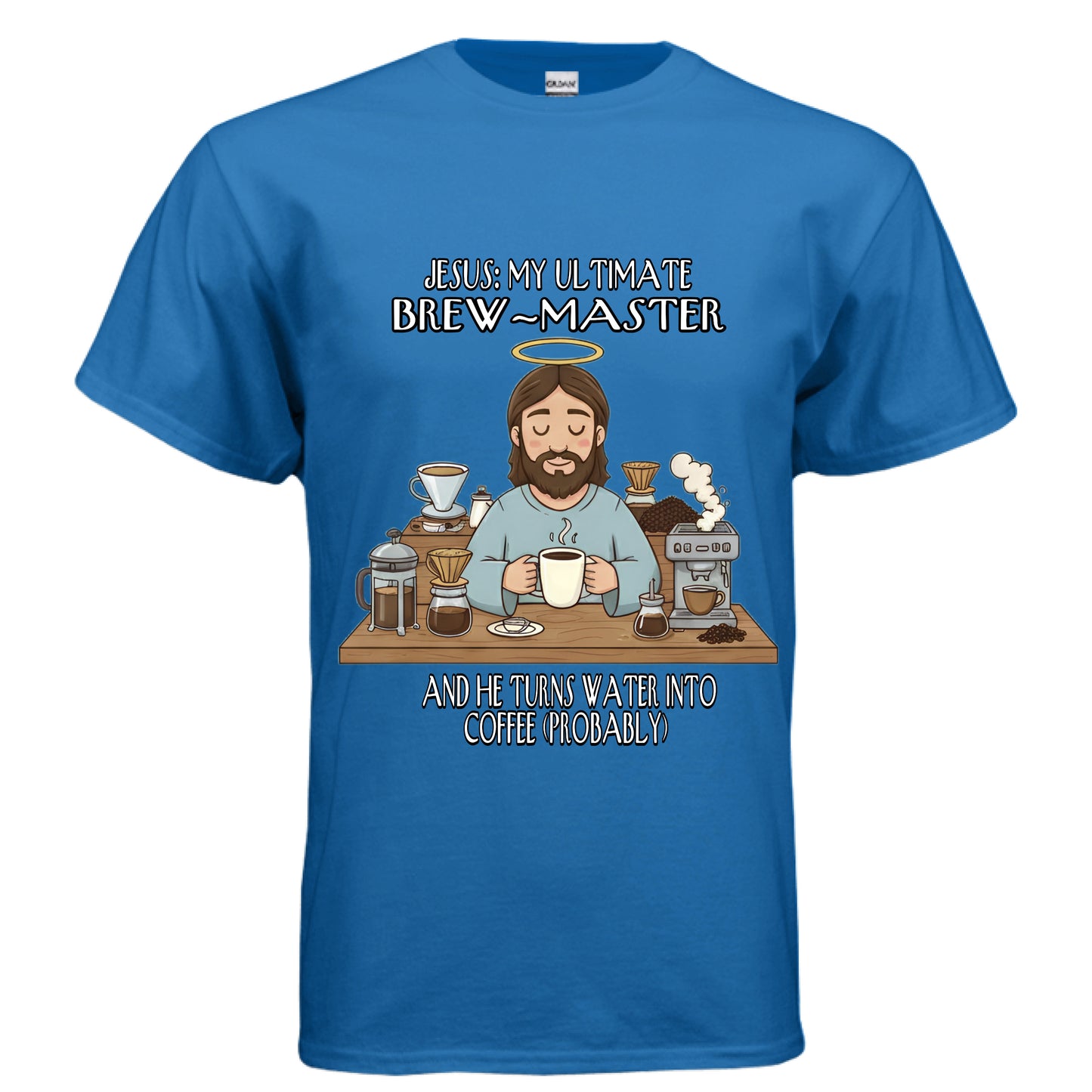 Jesus My Ultimate Brew Master Christian Jesus and coffee T-Shirt (Funny) ROYAL Salvation Clothing and Accessories