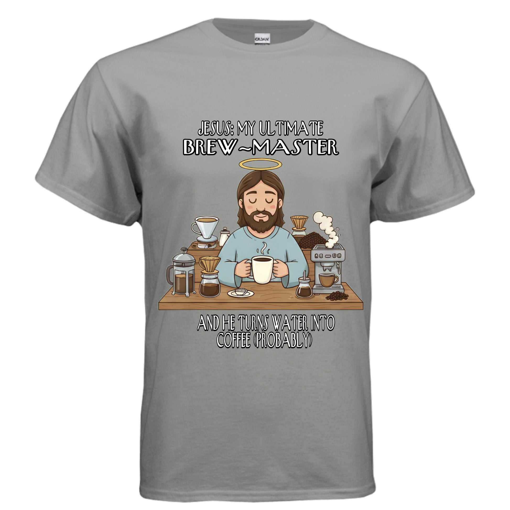 Jesus My Ultimate Brew Master Christian Jesus and coffee T-Shirt (Funny) GRAVEL Salvation Clothing and Accessories