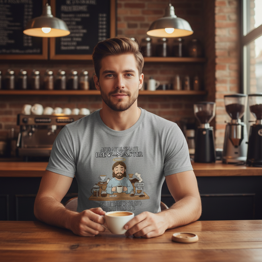 Jesus My Ultimate Brew Master Christian Jesus and coffee T-Shirt (Funny) Salvation Clothing and Accessories