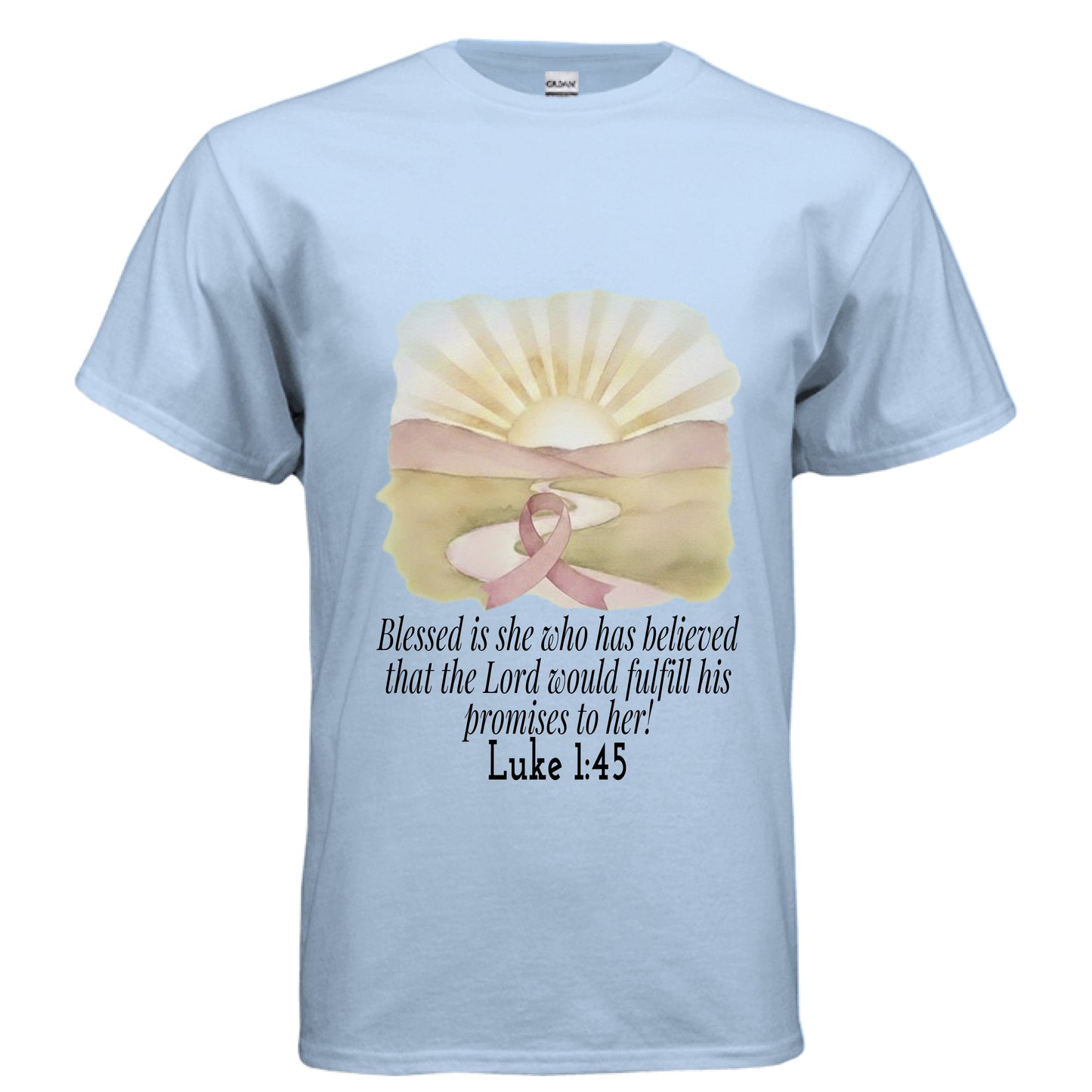 Blessed is She Faith T-Shirt (Breast Cancer Awareness) LIGHT BLUE Salvation Clothing and Accessories