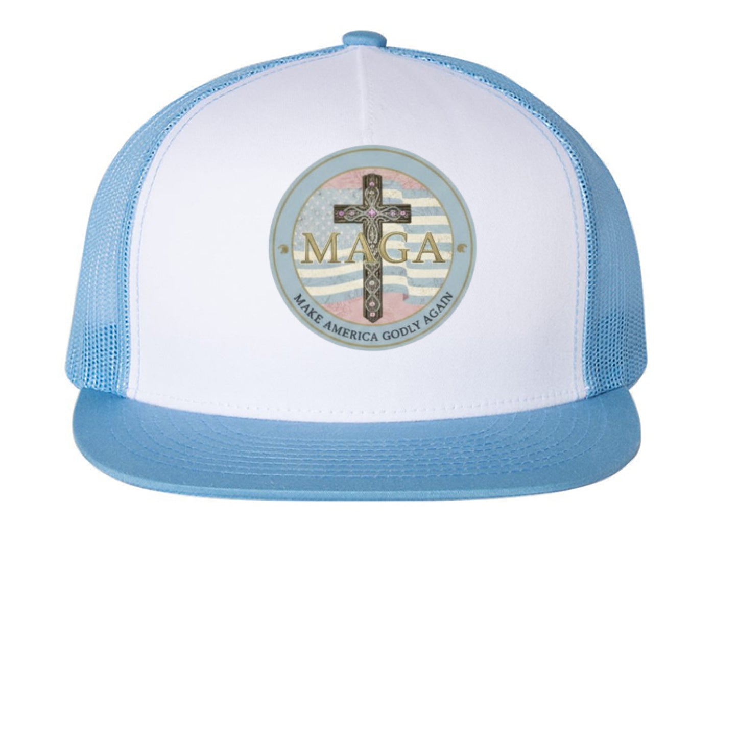 Make American Godly Again Faith Women's Trucker Hat Carolina Blue White Caroline Blue ONE SIZE Salvation Clothing and Accessories