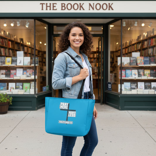 Tote-Pray More Worry Less Turquoise ONE SIZE Salvation Clothing and Accessories Accessories