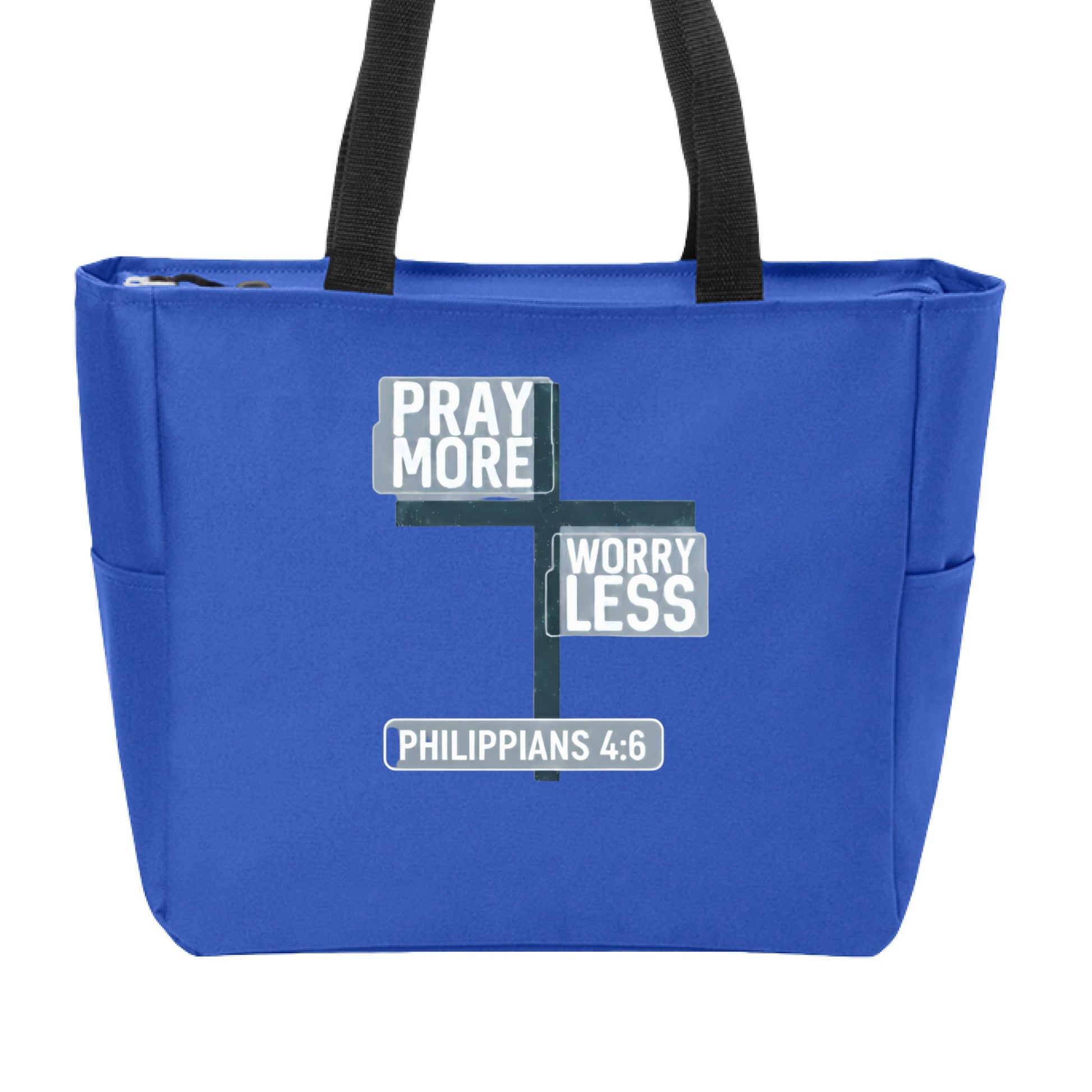 Tote-Pray More Worry Less True Royal ONE SIZE Salvation Clothing and Accessories Accessories