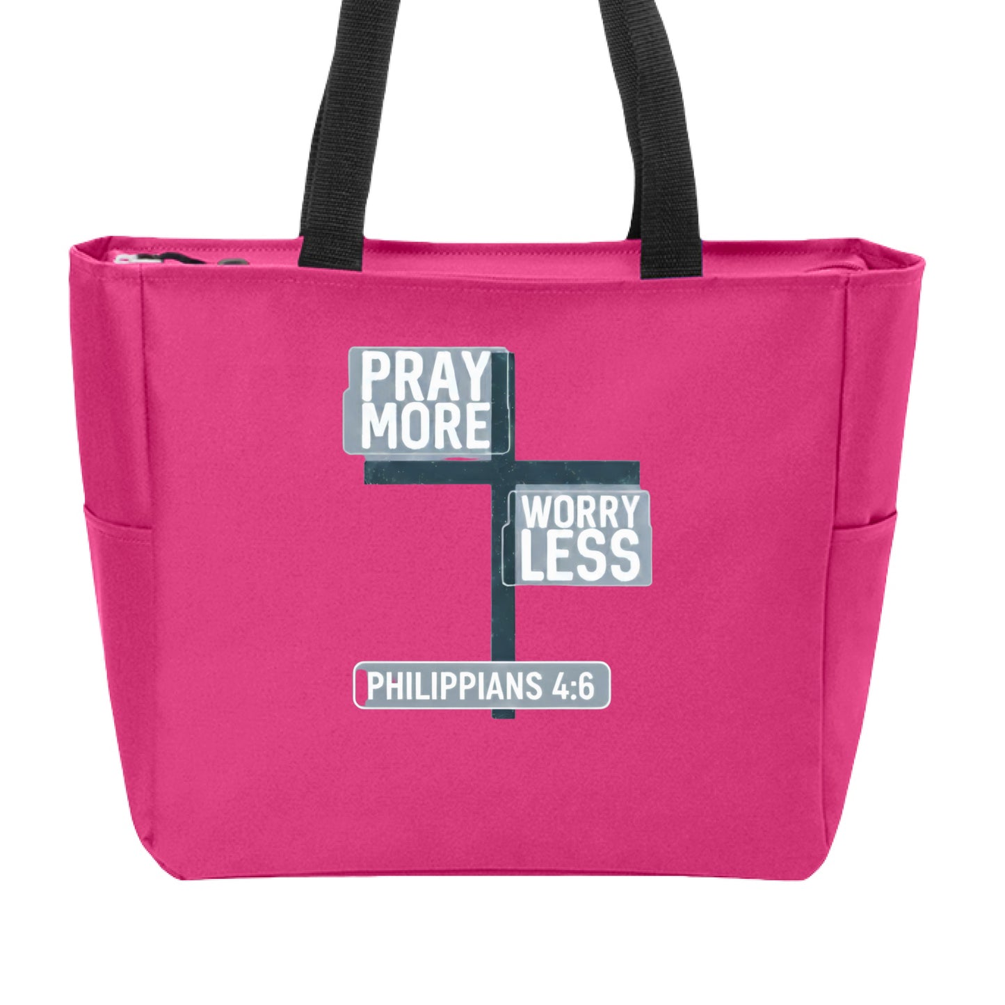 Tote-Pray More Worry Less Pink Azalea ONE SIZE Salvation Clothing and Accessories Accessories