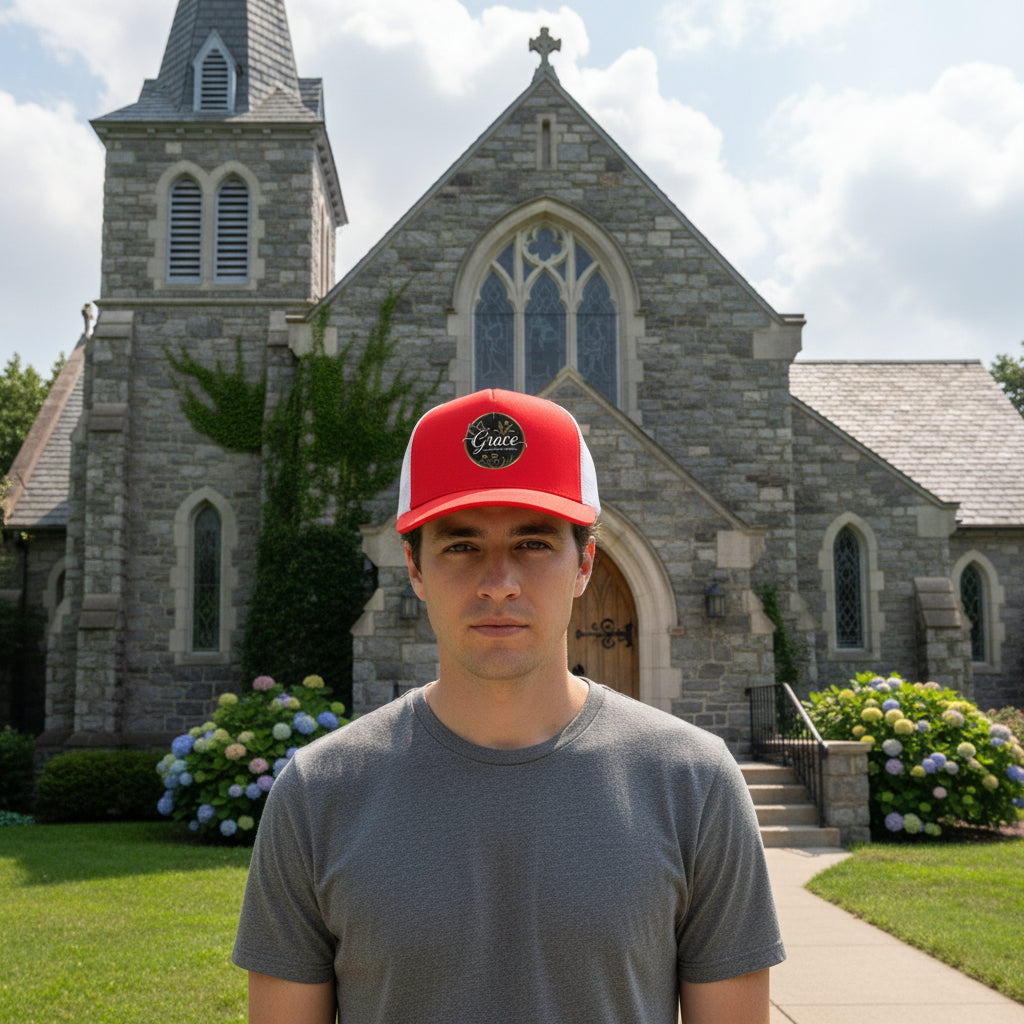 Grace Faith Hat Red White ONE SIZE Salvation Clothing and Accessories Apparel