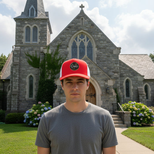 Grace Christian Hat Red White ONE SIZE Salvation Clothing and Accessories Apparel