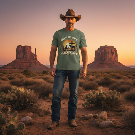 God is My Rock Christian T-Shirt MILITARY GREEN Salvation Clothing and Accessories Apparel