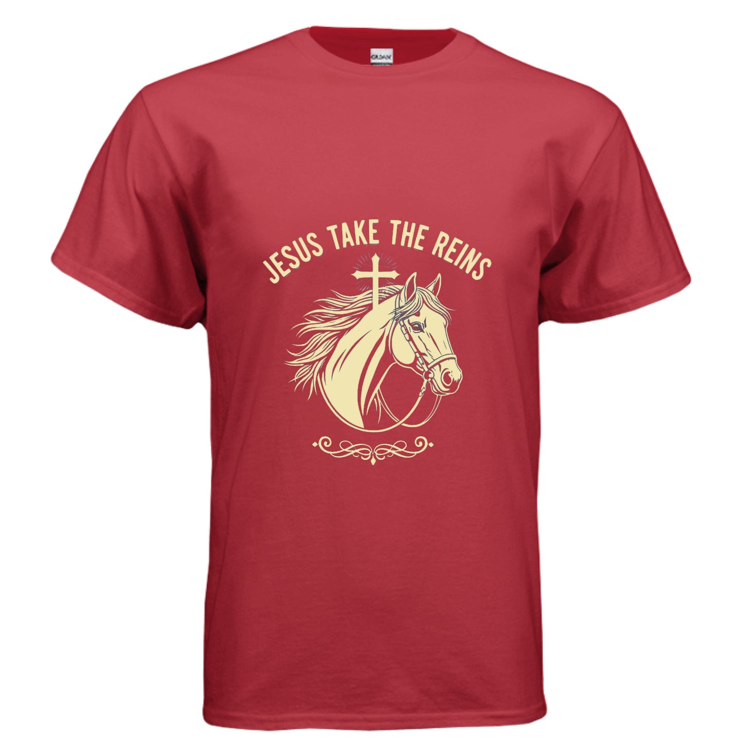 Jesus Take the Reins Faith T-Shirt RED Salvation Clothing and Accessories Apparel