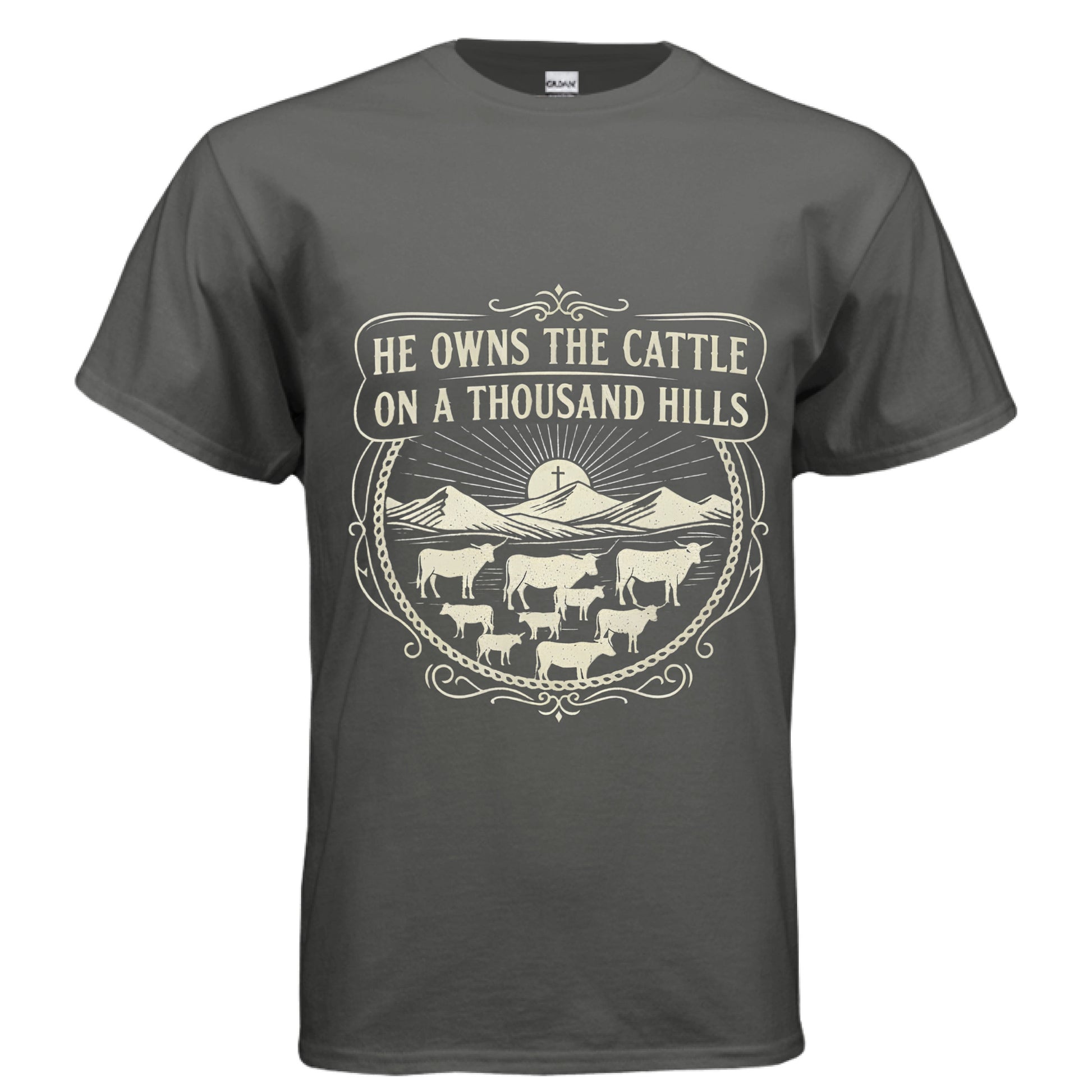 He Owns The Cattle Faith T-Shirt CHARCOAL Salvation Clothing and Accessories Apparel