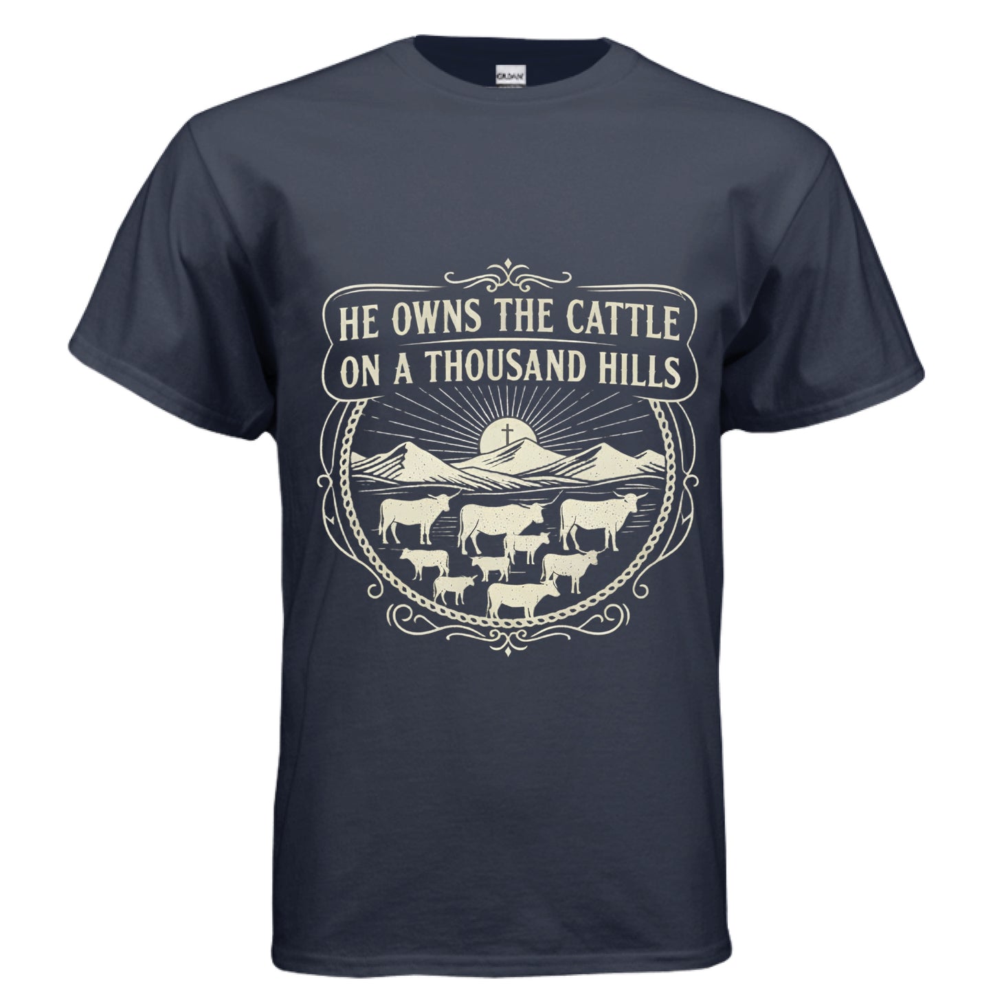He Owns The Cattle Faith T-Shirt NAVY Salvation Clothing and Accessories Apparel