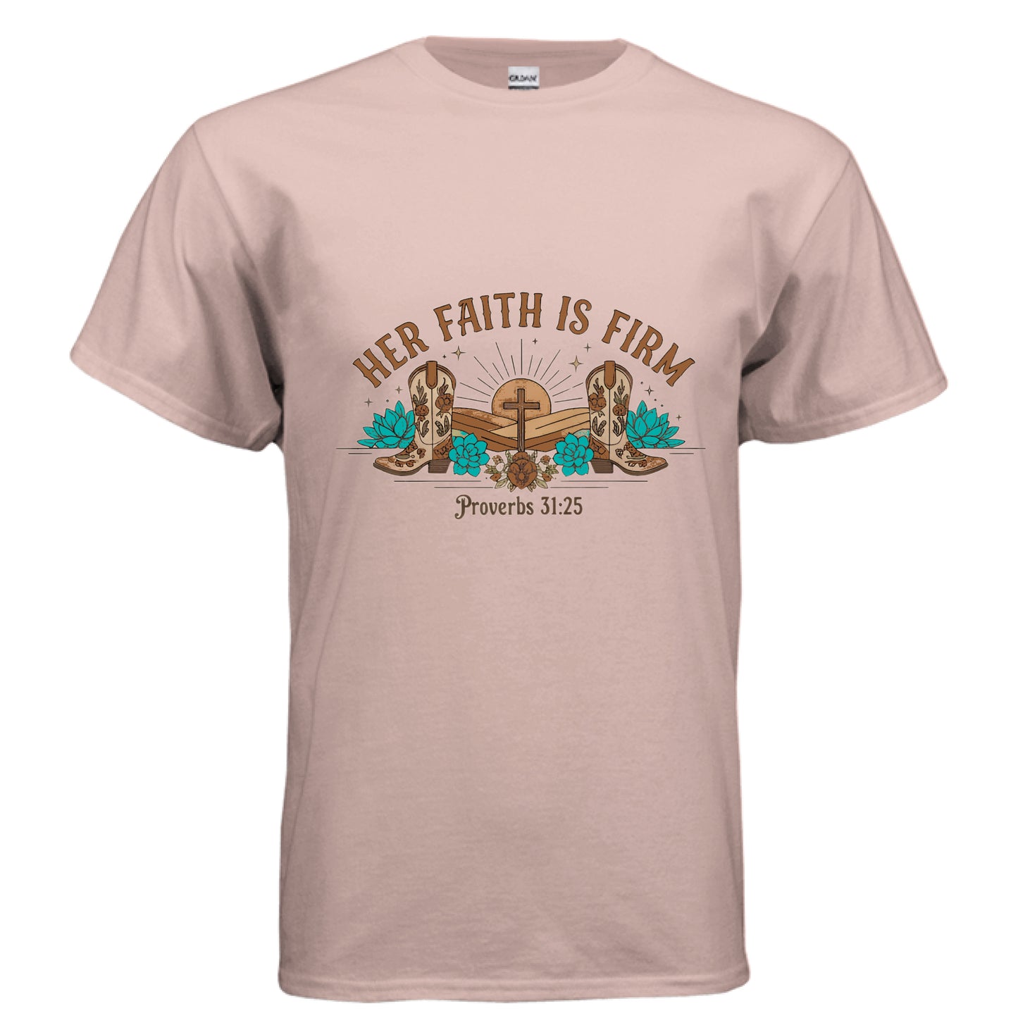Her Faith is Firm Faith T-Shirt Dusty Rose Salvation Clothing and Accessories Apparel
