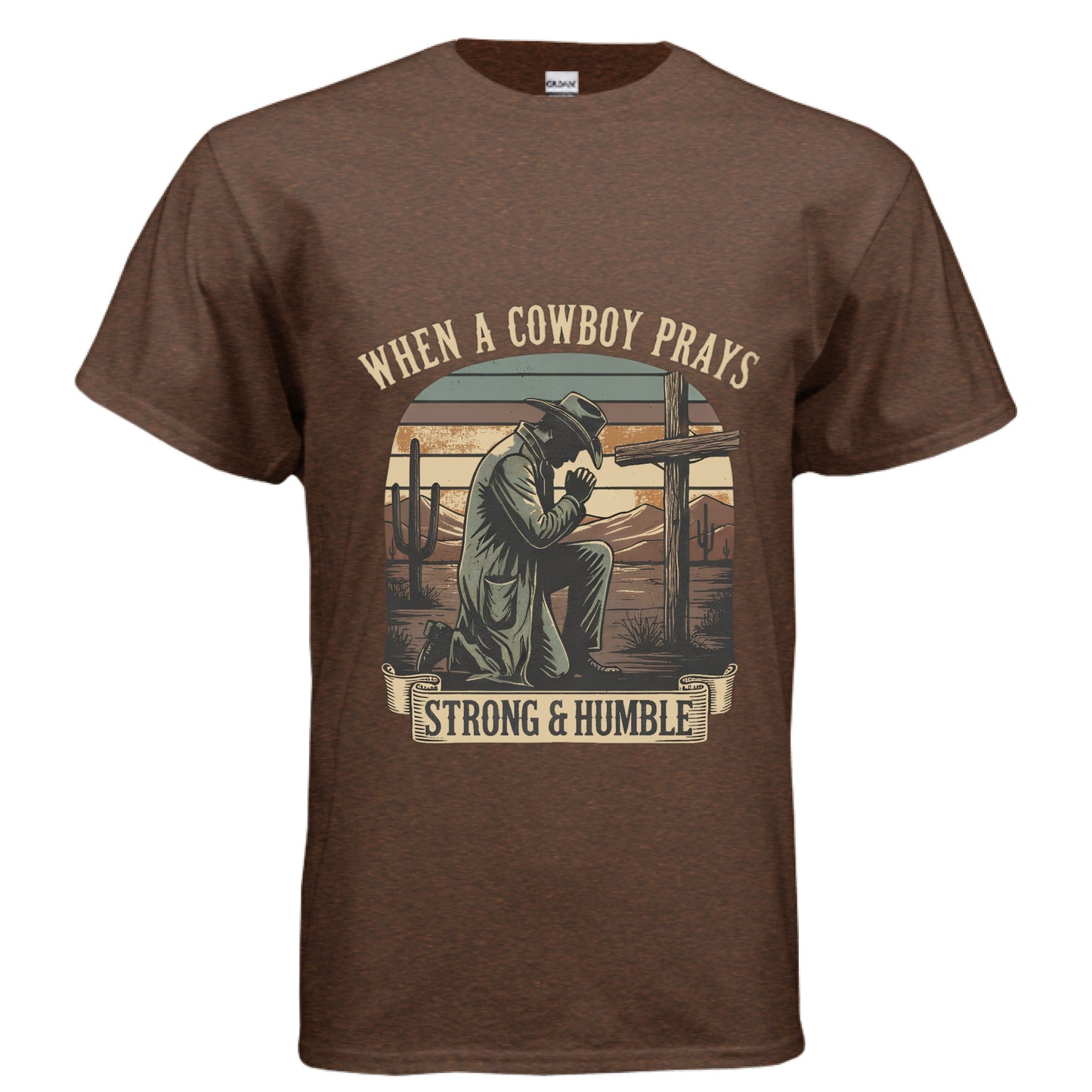 Cowboy Prays Faith T-Shirt RUSSET Salvation Clothing and Accessories Apparel
