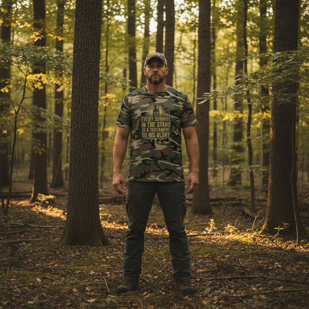 Every Sunrise in the Stand Camo Faith T-Shirt MILITARY CAMO Salvation Clothing and Accessories Apparel